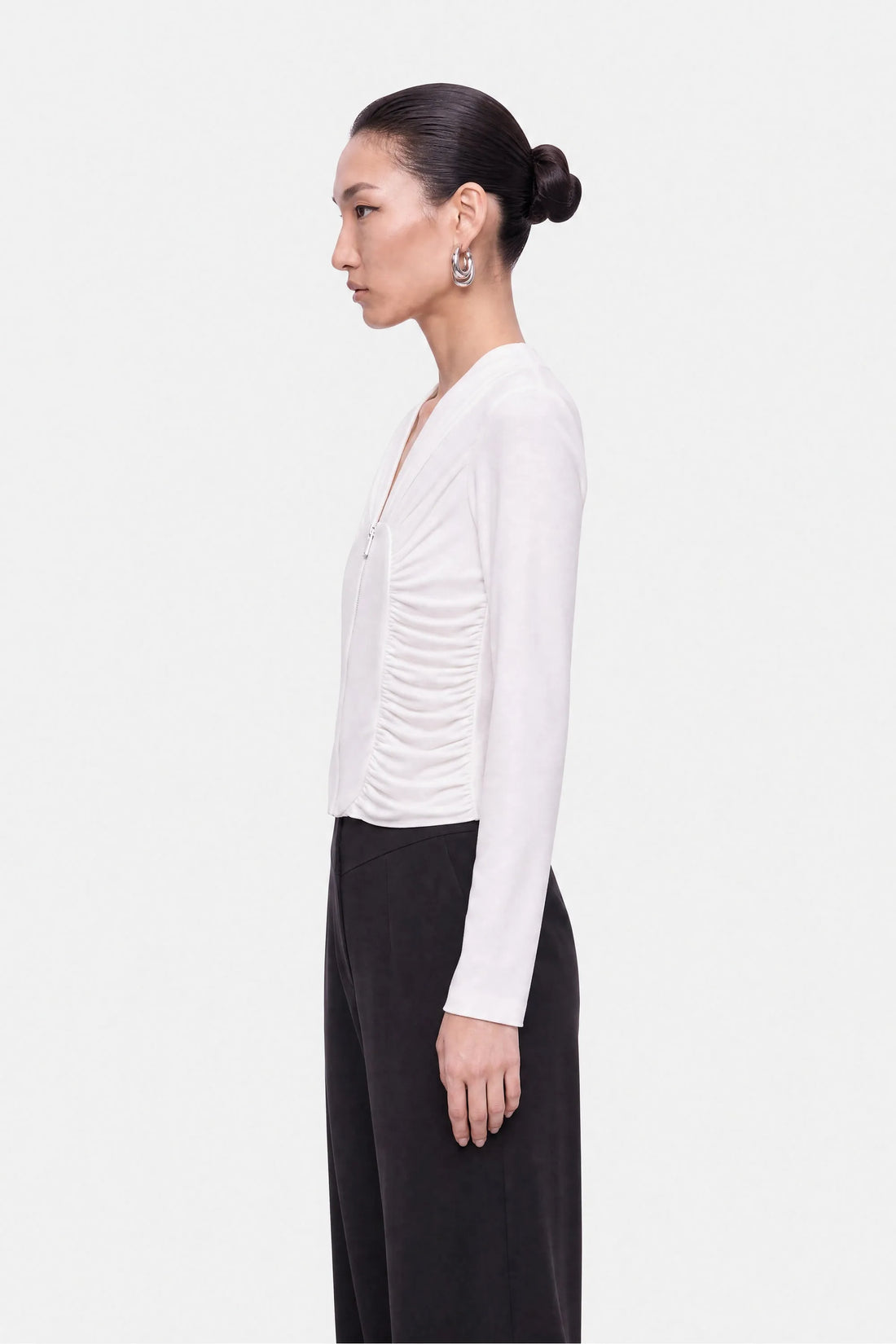 Nocturne White Women Ruched Metal Zip Blouse SKU: N27KN6272_0001 Image 02