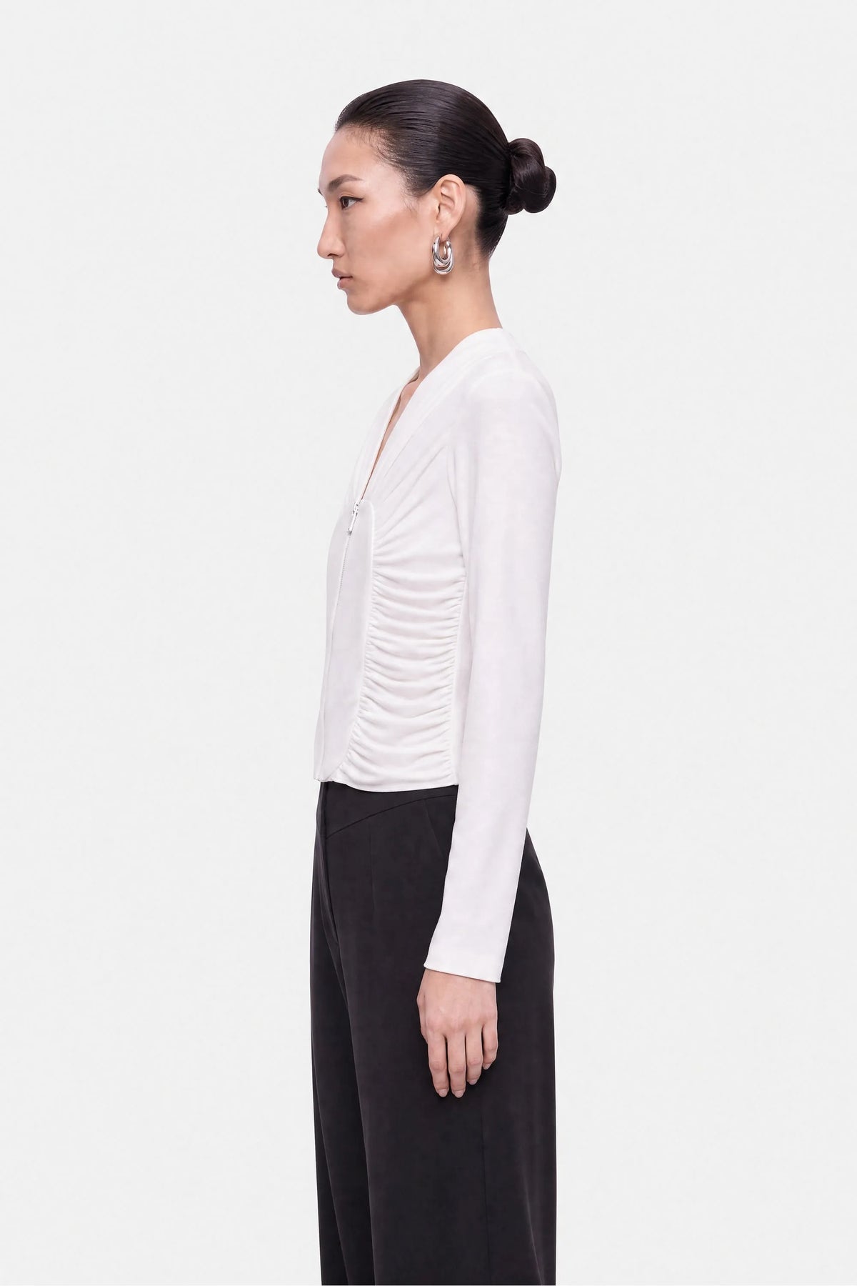 Nocturne White Women Ruched Metal Zip Blouse SKU: N27KN6272_0001 Image 02