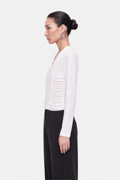 Nocturne White Women Ruched Metal Zip Blouse SKU: N27KN6272_0001 Image 02