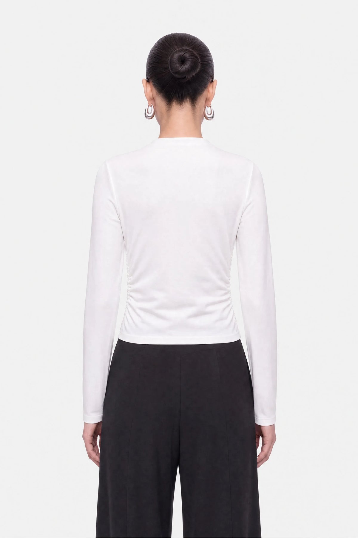 Nocturne White Women Ruched Metal Zip Blouse SKU: N27KN6272_0001 Image 03