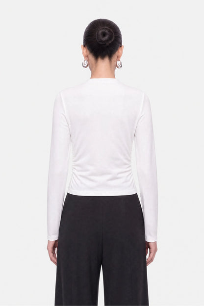 Nocturne White Women Ruched Metal Zip Blouse SKU: N27KN6272_0001 Image 03