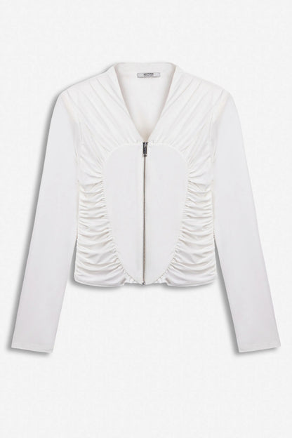 Nocturne White Women Ruched Metal Zip Blouse SKU: N27KN6272_0001 Image 04