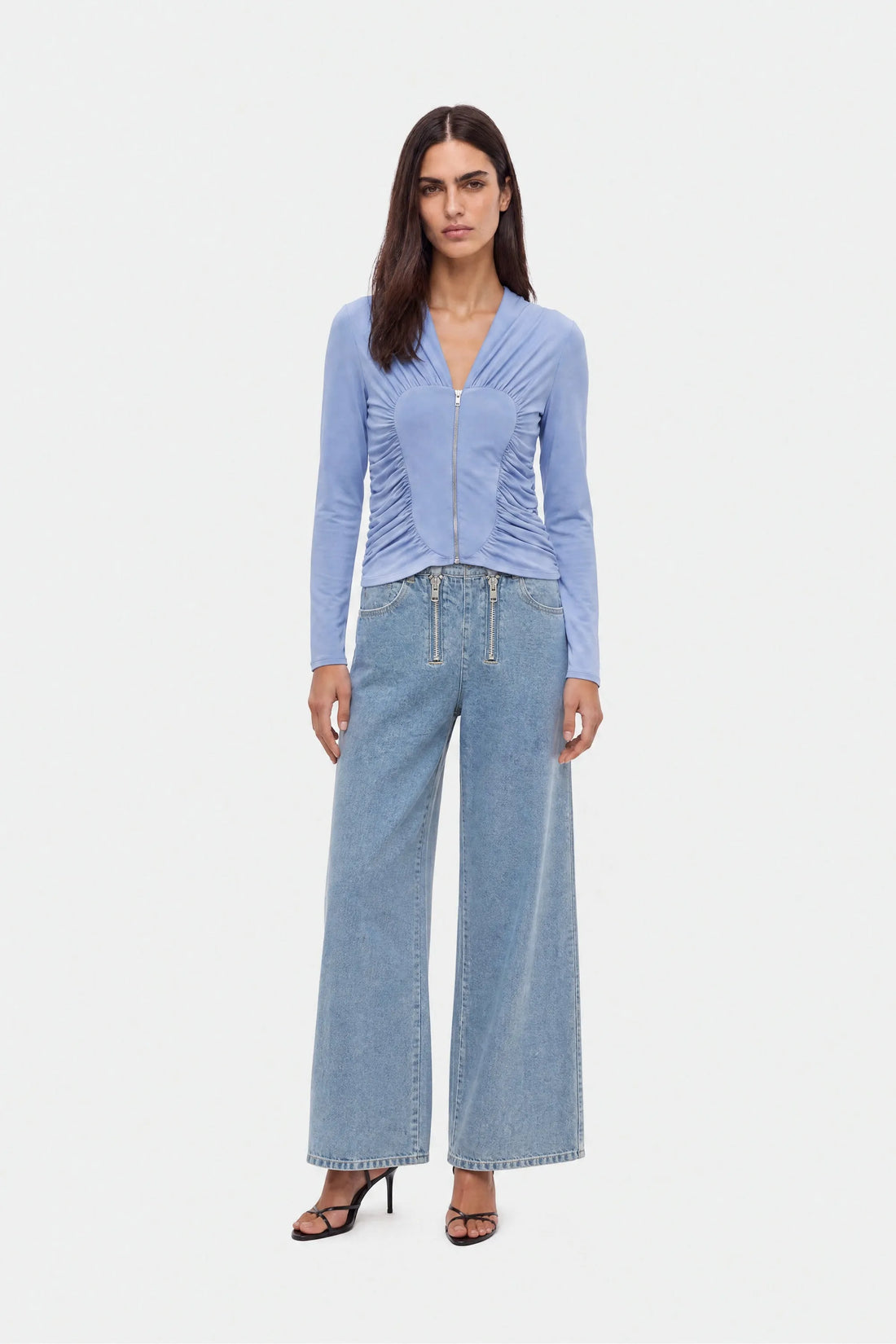 Nocturne Blue Women Ruched Metal Zip Blouse SKU: N27KN6272_0011 Image 01