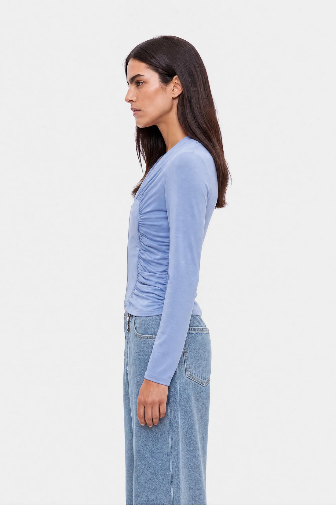 Nocturne Blue Women Ruched Metal Zip Blouse SKU: N27KN6272_0011 Image 02