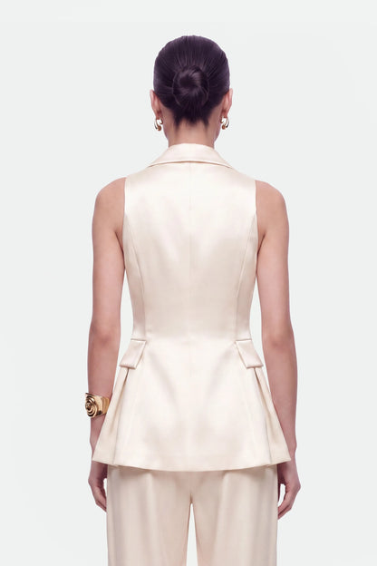 Nocturne Off-White Women Single Button Peak Lapel Vest SKU: N27KN7099_0014 Image 04