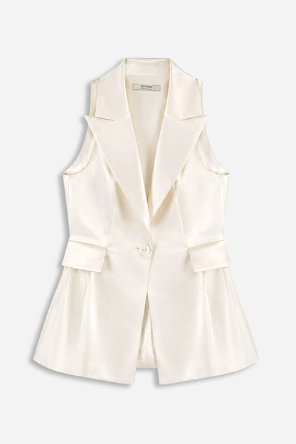 Nocturne Off-White Women Single Button Peak Lapel Vest SKU: N27KN7099_0014 Image 05