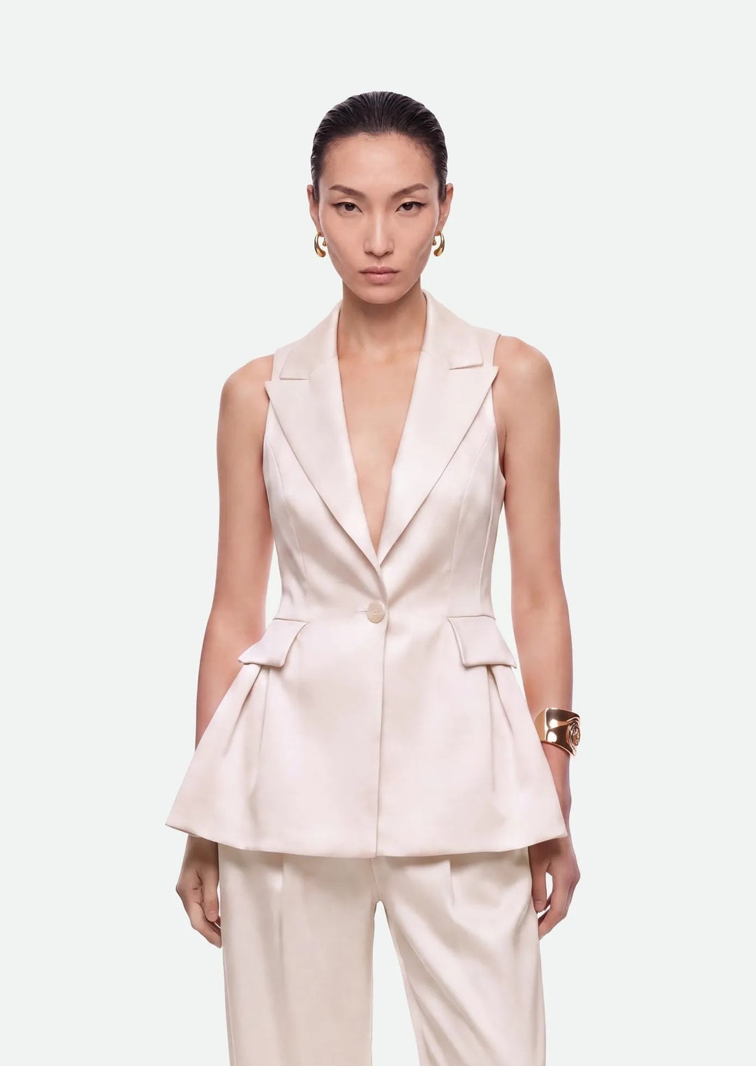 Nocturne Off-White Women Single Button Peak Lapel Vest SKU: N27KN7099_0014 Image 08