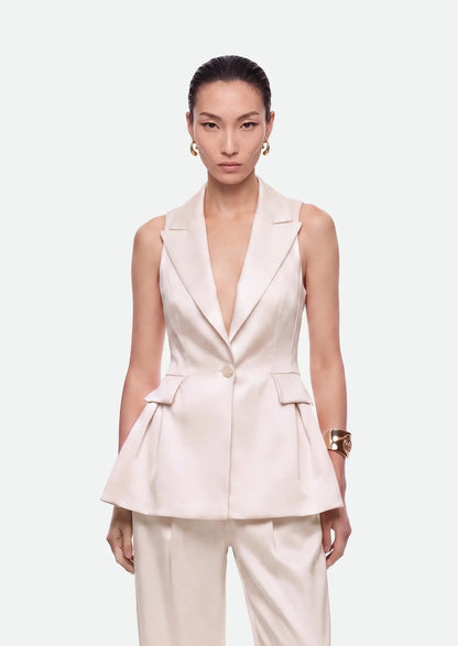 Nocturne Off-White Women Single Button Peak Lapel Vest SKU: N27KN7099_0014 Image 08