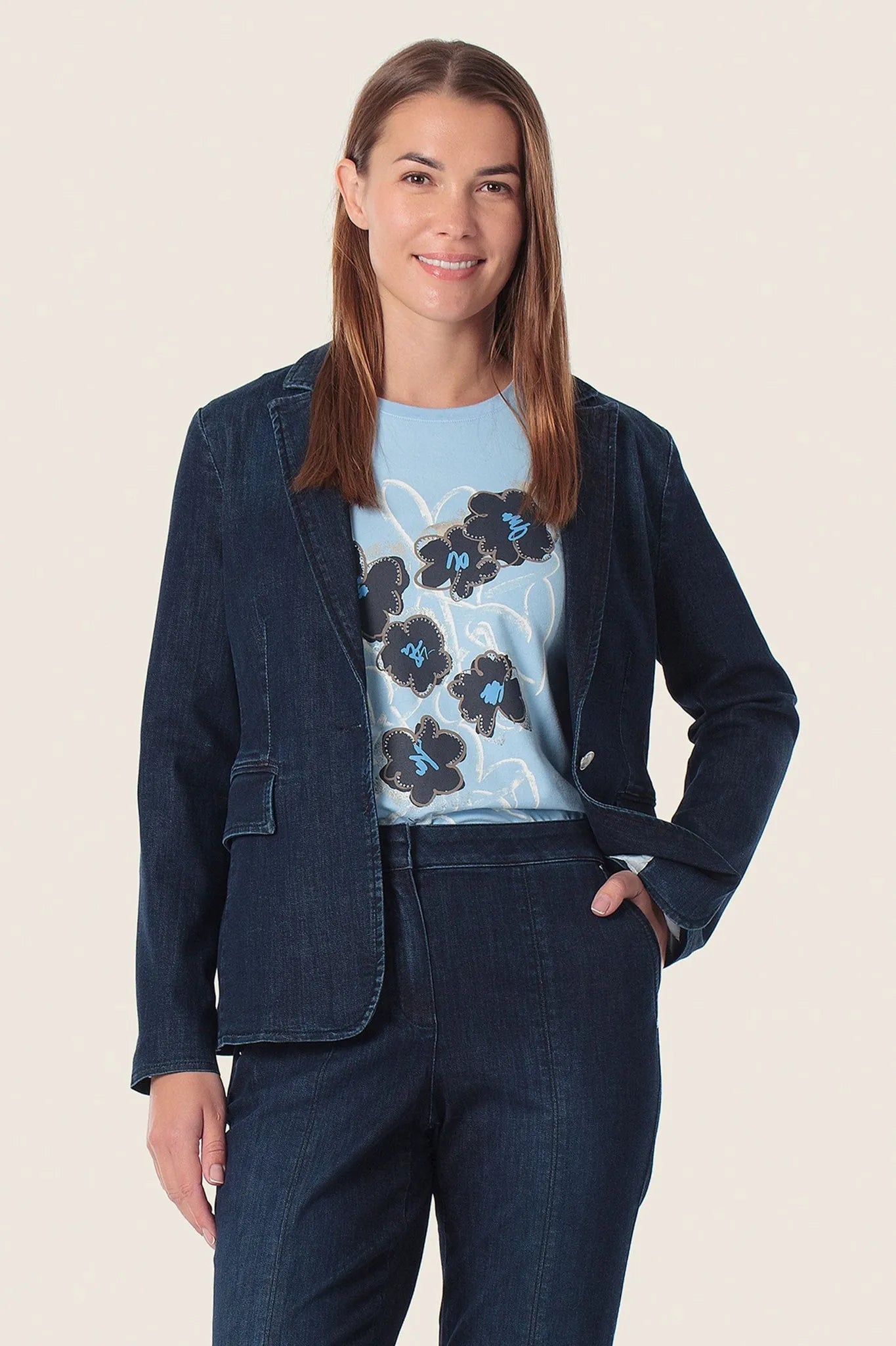 Gerry Weber Blue Dark Denim Women Navy Blue Blazer SKU: N60152_397 Image 01