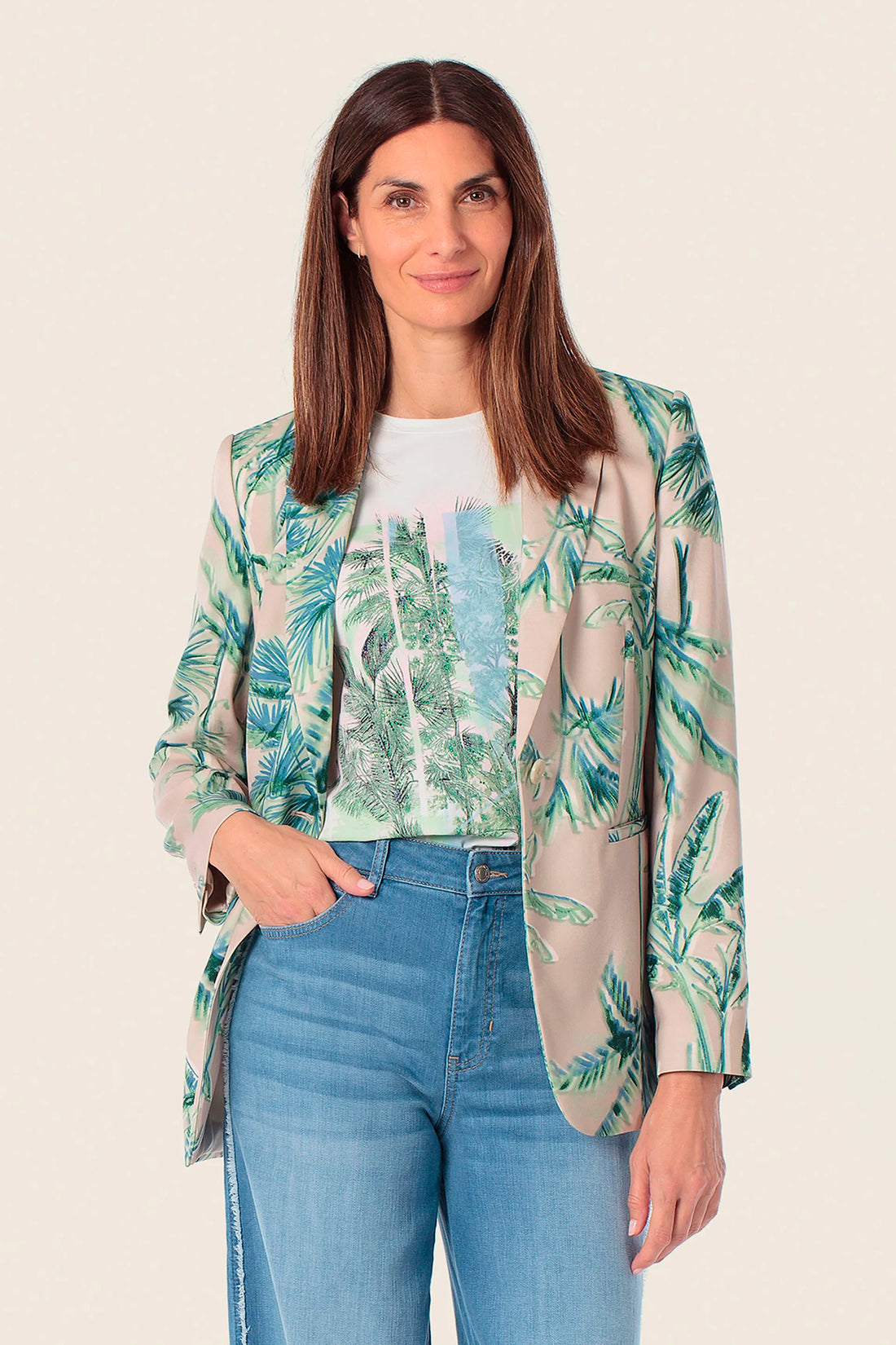 Gerry Weber Green Safari 0 Blazer With Floral Print SKU: N60156_256 Image 01