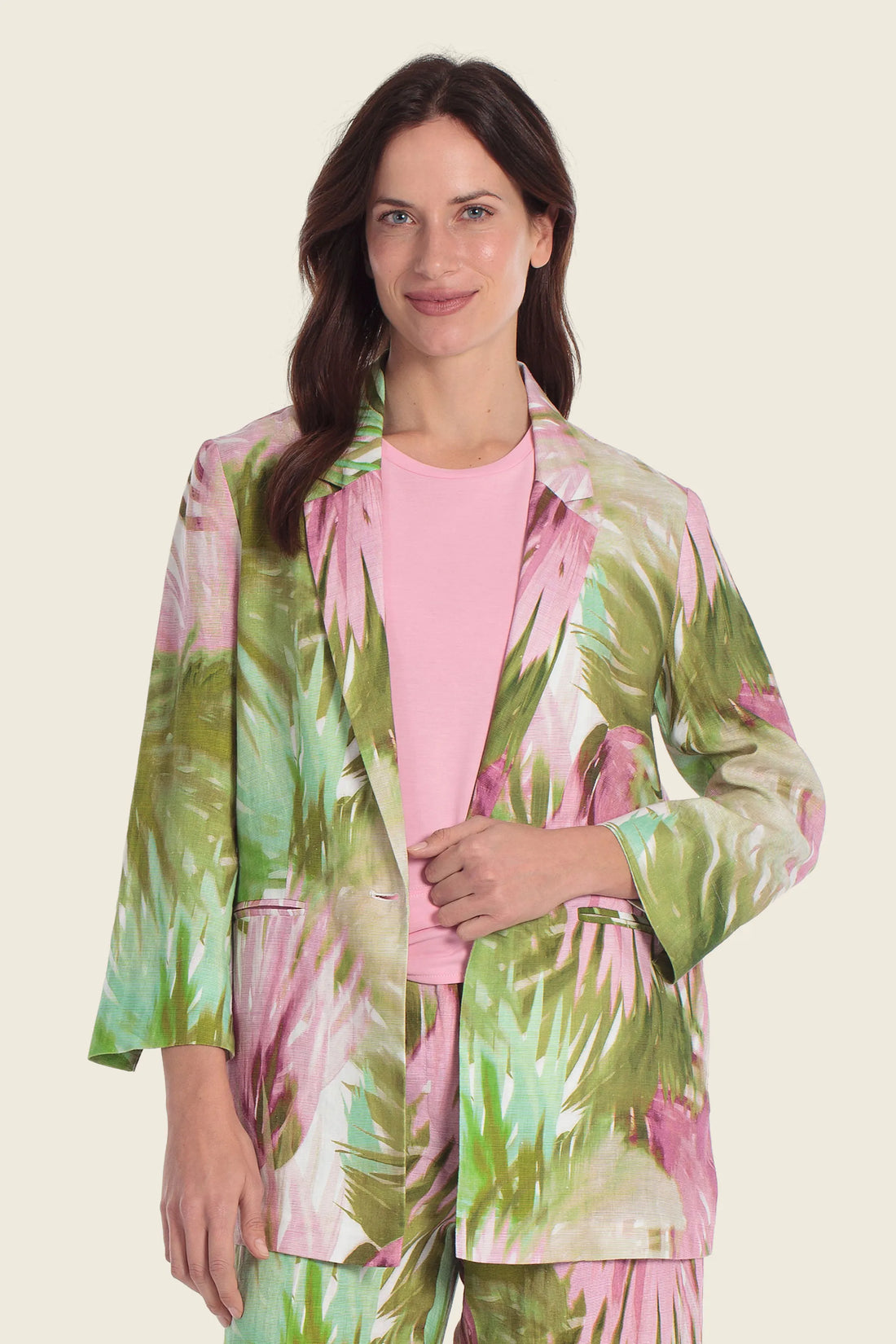 Gerry Weber Palm Print 0 100% Linen Printed Blazer SKU: N60158_630 Image 01