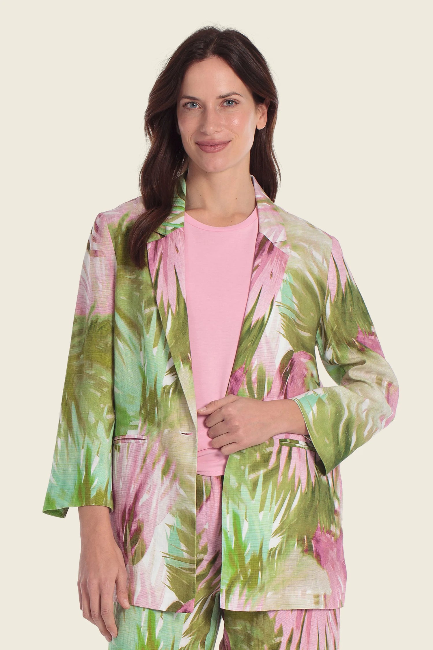 Gerry Weber Palm Print 0 100% Linen Printed Blazer SKU: N60158_630 Image 01