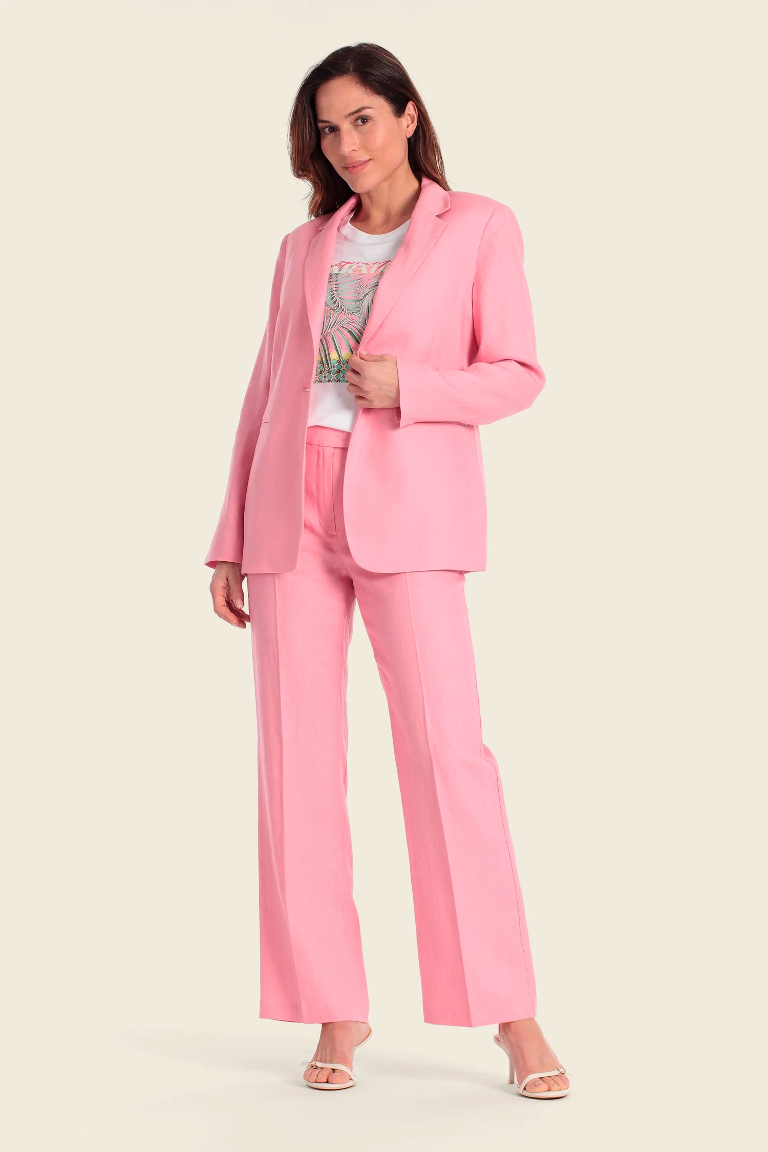 Gerry Weber Pink Sunset 0 100% Linen Pink Blazer SKU: N60159_608 Image 03