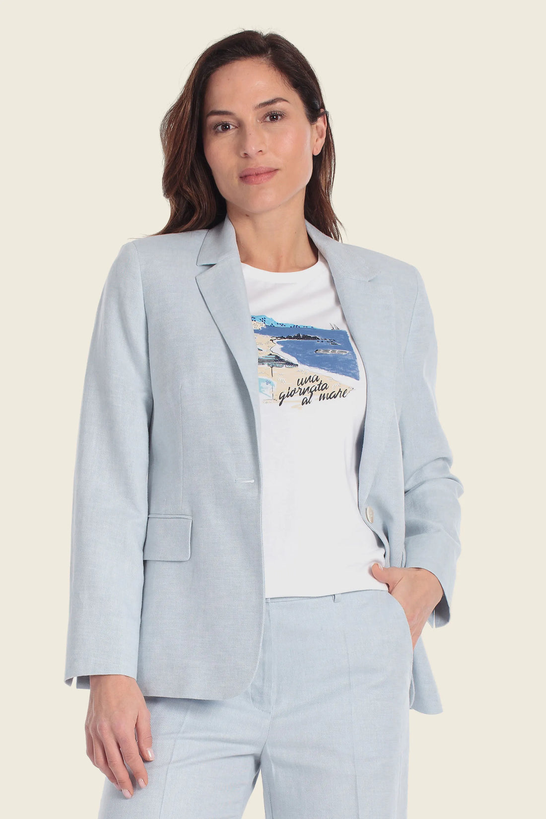 Gerry Weber Blue Sky 0 Blue Blazer in Linen and Cotton Blend SKU: N60161_125 Image 01