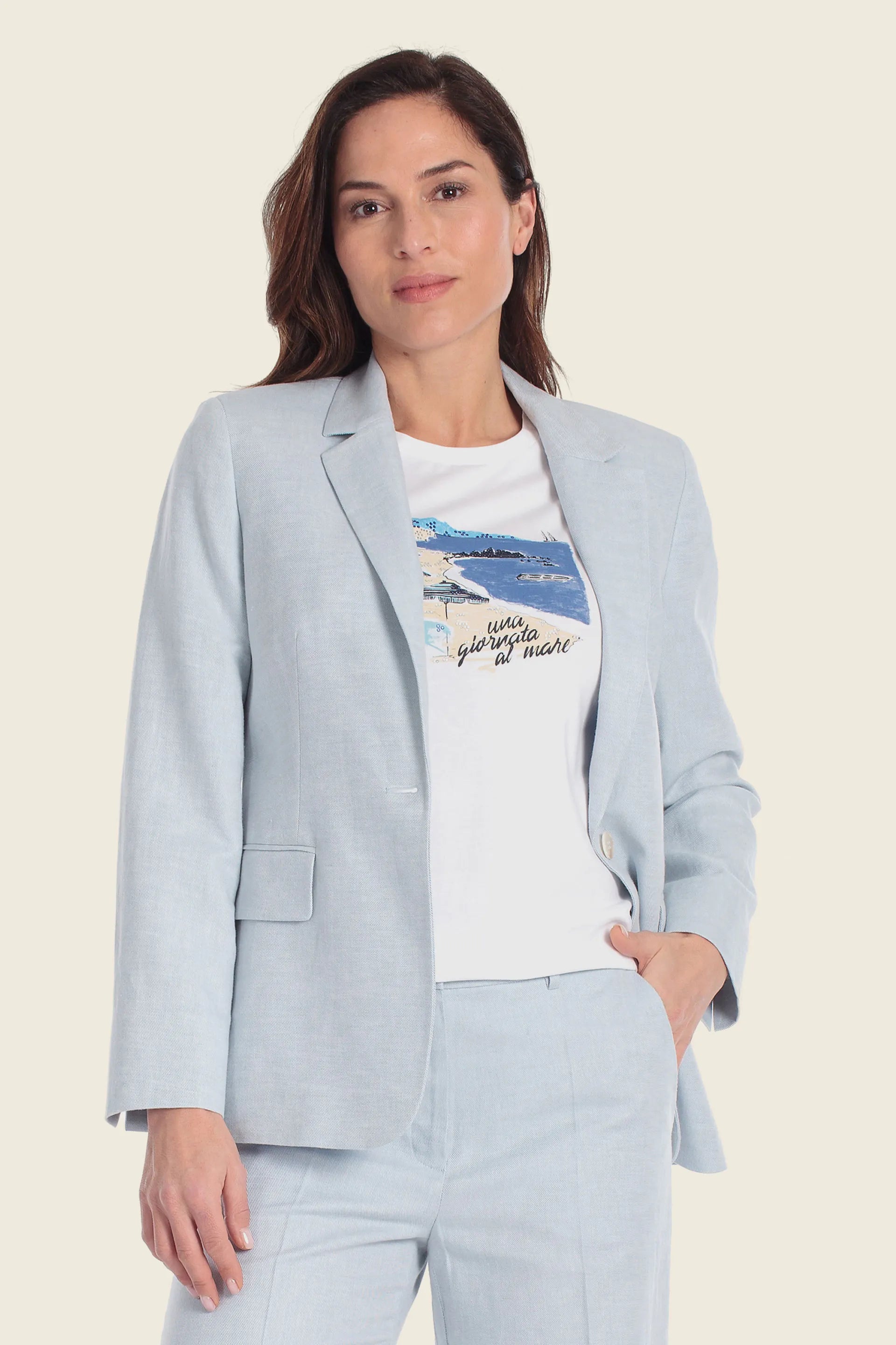 Gerry Weber Blue Sky 0 Blue Blazer in Linen and Cotton Blend SKU: N60161_125 Image 01