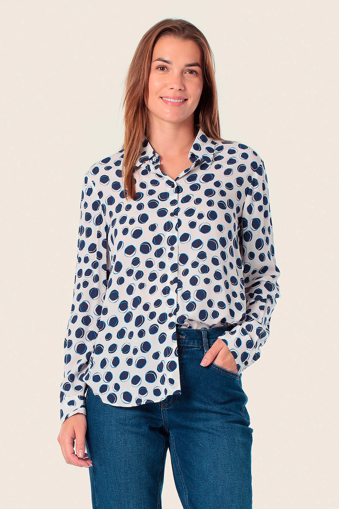 Gerry Weber Beige Natural 0 Printed Button Down Blouse SKU: N60450_189 Image 01