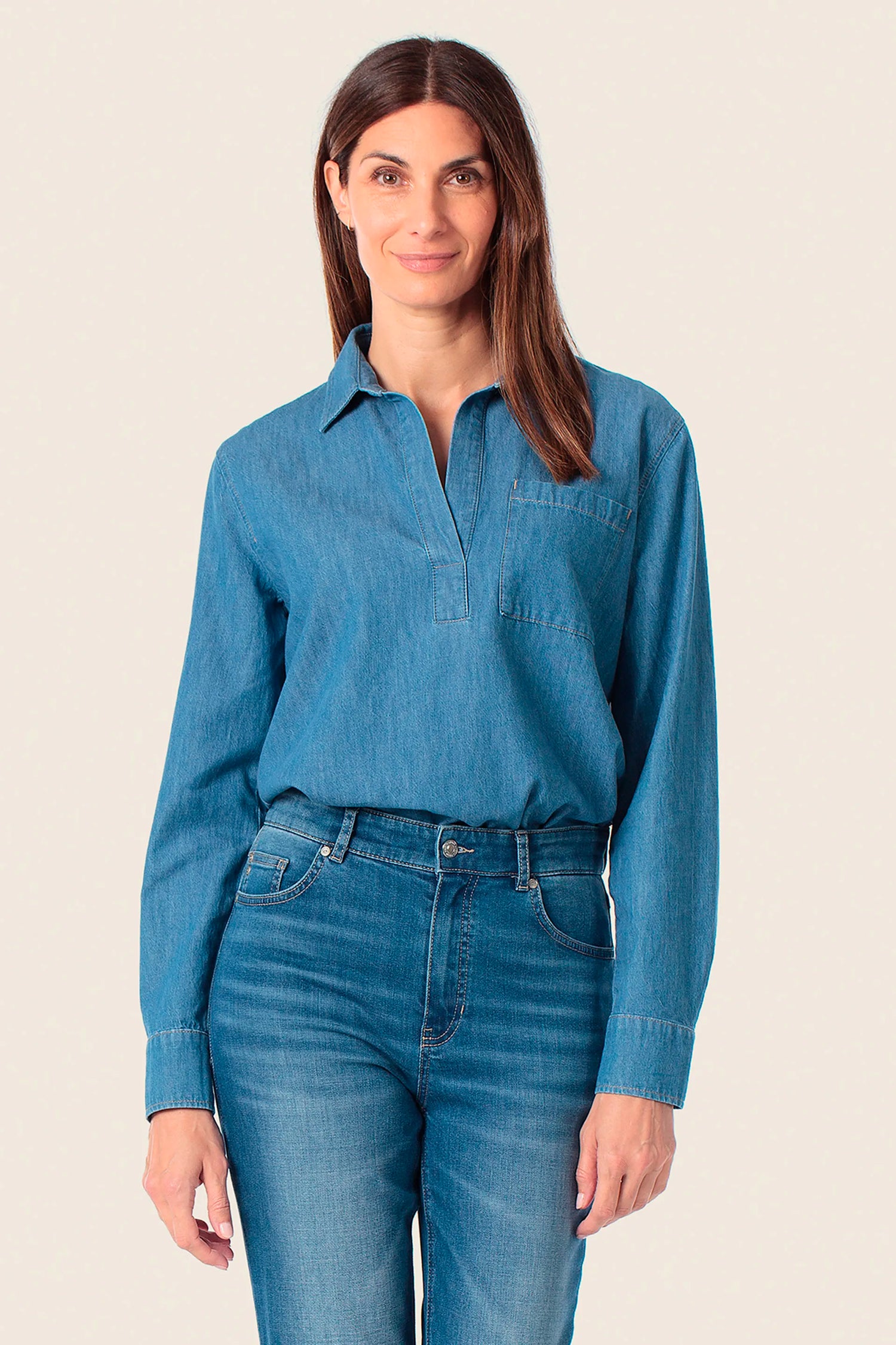 Gerry Weber Blue MŽdium Denim 0 Denim Long Sleeve Shirt SKU: N60457_396 Image 01