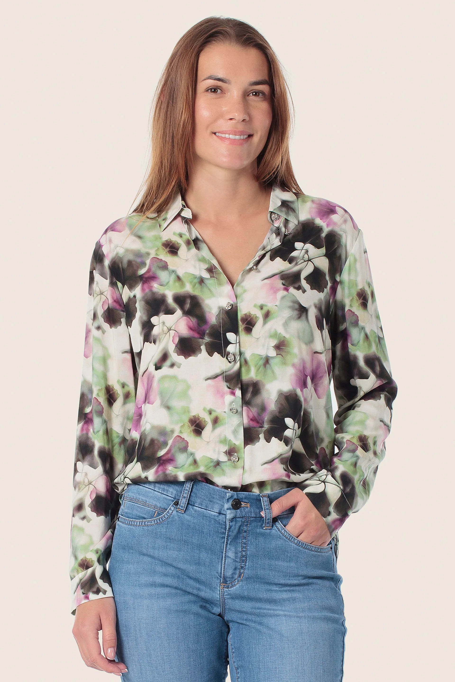 Gerry Weber Green Jungle 0 Long Sleeve Printed Blouse SKU: N60466_174 Image 01