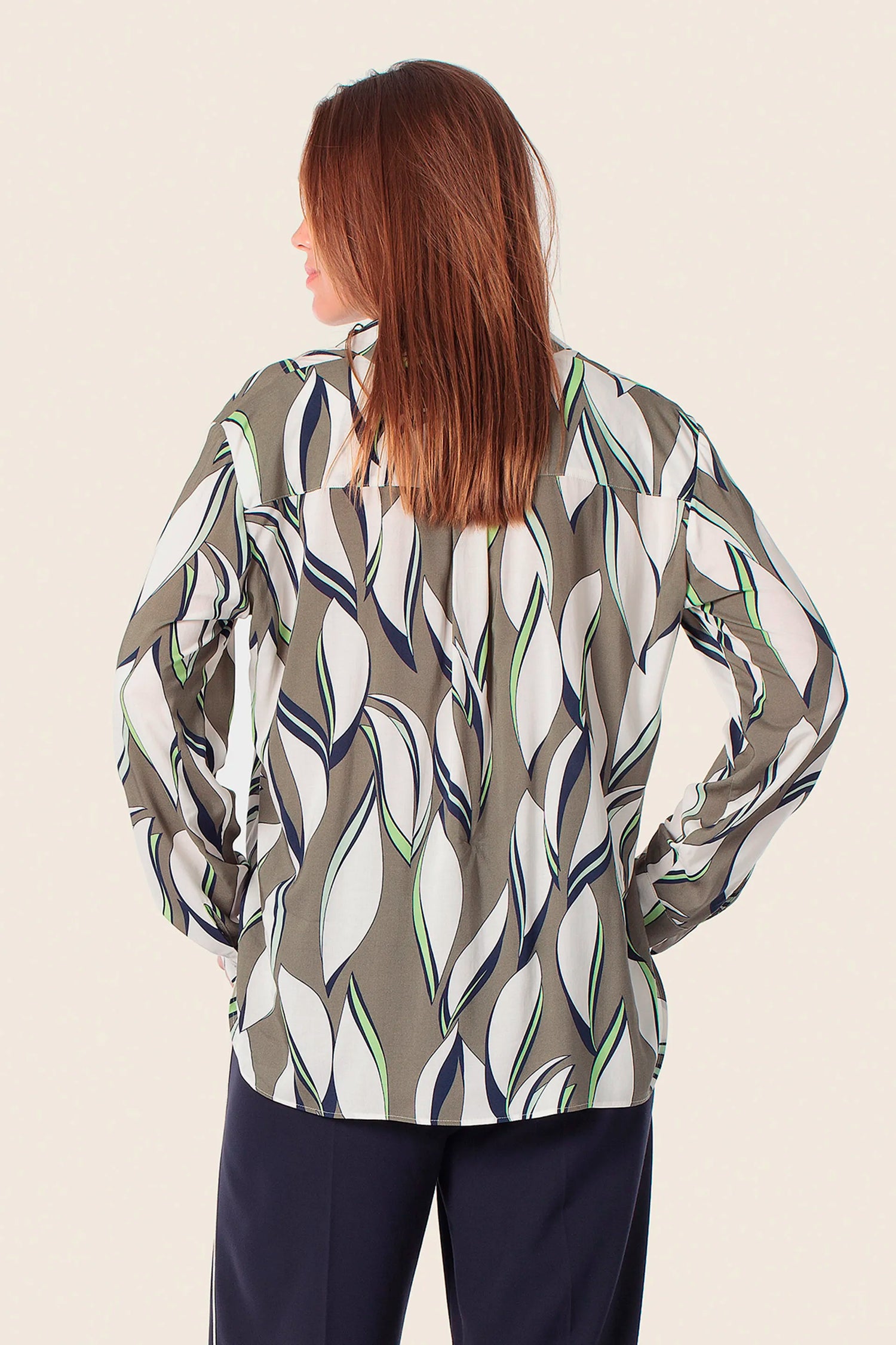 Gerry Weber Green Khaki 0 Long Sleeve Printed Blouse SKU: N60467_155 Image 02