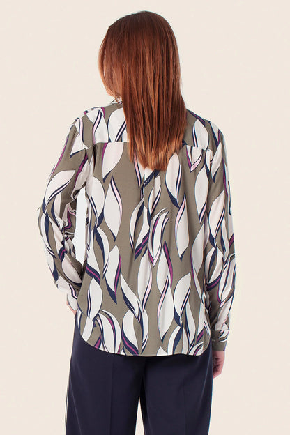 Gerry Weber Green Dark Khaki 0 Long Sleeve Printed Blouse SKU: N60467_316 Image 02