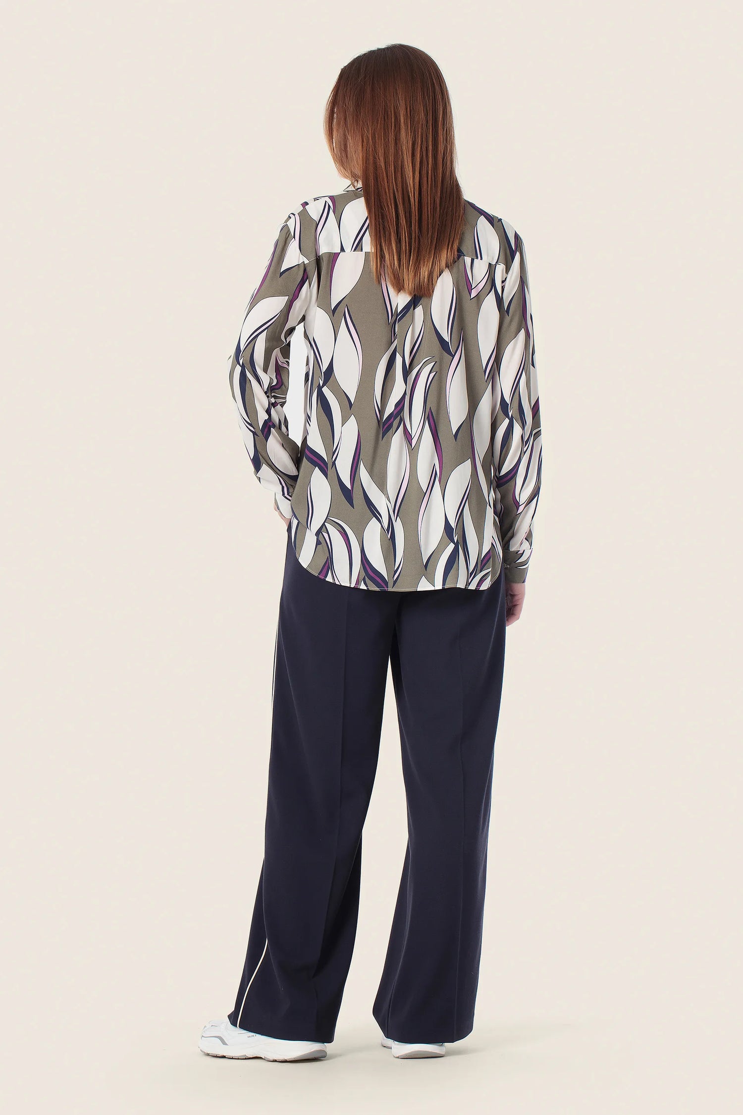 Gerry Weber Green Dark Khaki 0 Long Sleeve Printed Blouse SKU: N60467_316 Image 04