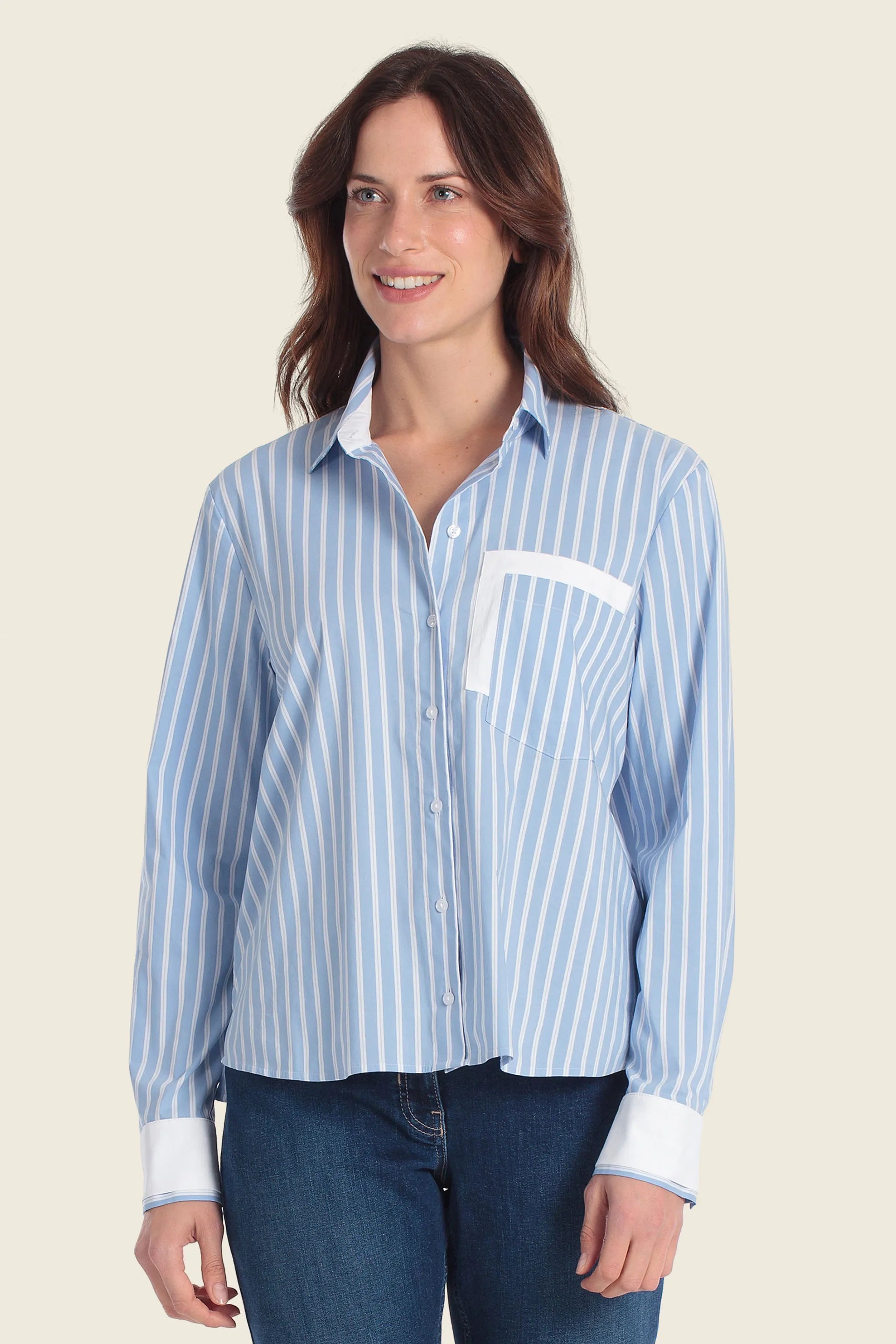 Gerry Weber Blue Sky 0 Blue Cropped Striped Shirt SKU: N60473_125 Image 01