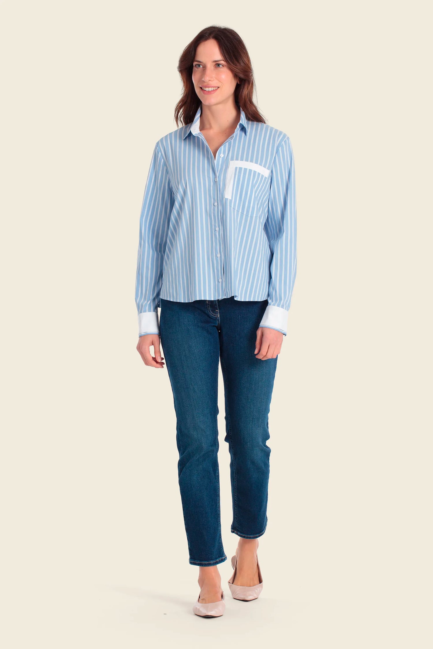 Gerry Weber Blue Sky 0 Blue Cropped Striped Shirt SKU: N60473_125 Image 03