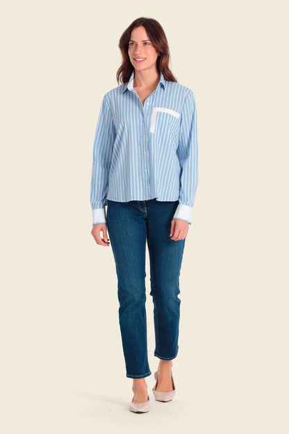 Gerry Weber Blue Sky 0 Blue Cropped Striped Shirt SKU: N60473_125 Image 03