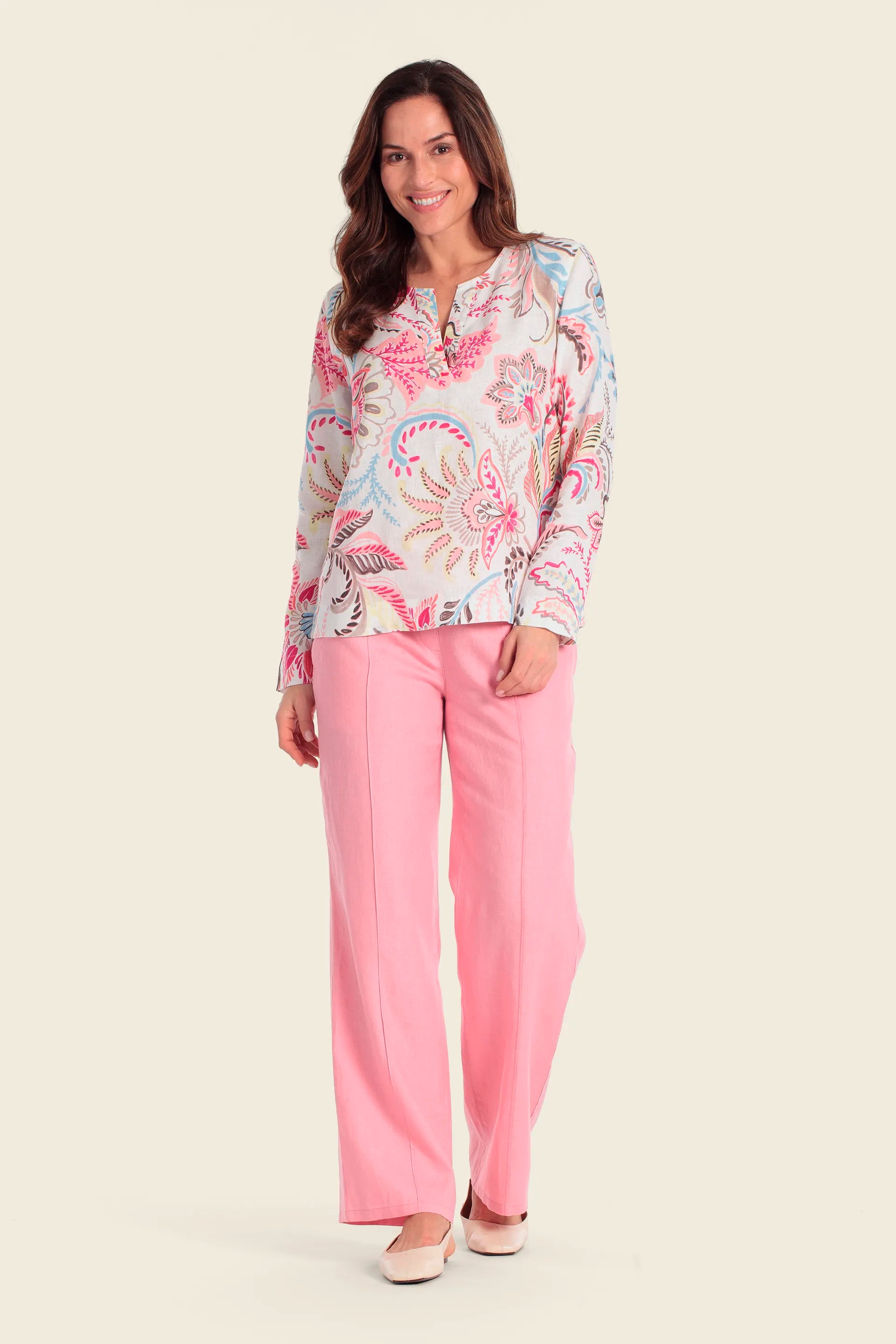 Gerry Weber Flowers &amp; Leaves White Print 0 Long Sleeve Printed Blouse SKU: N60484_676 Image 03