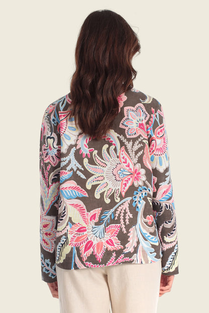 Gerry Weber Flowers &amp; Leaves Brown Print 0 Long Sleeve Printed Blouse SKU: N60484_677 Image 02