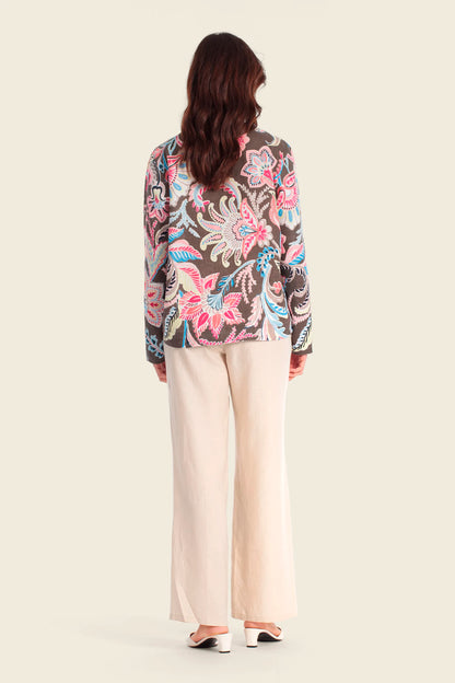 Gerry Weber Flowers &amp; Leaves Brown Print 0 Long Sleeve Printed Blouse SKU: N60484_677 Image 04