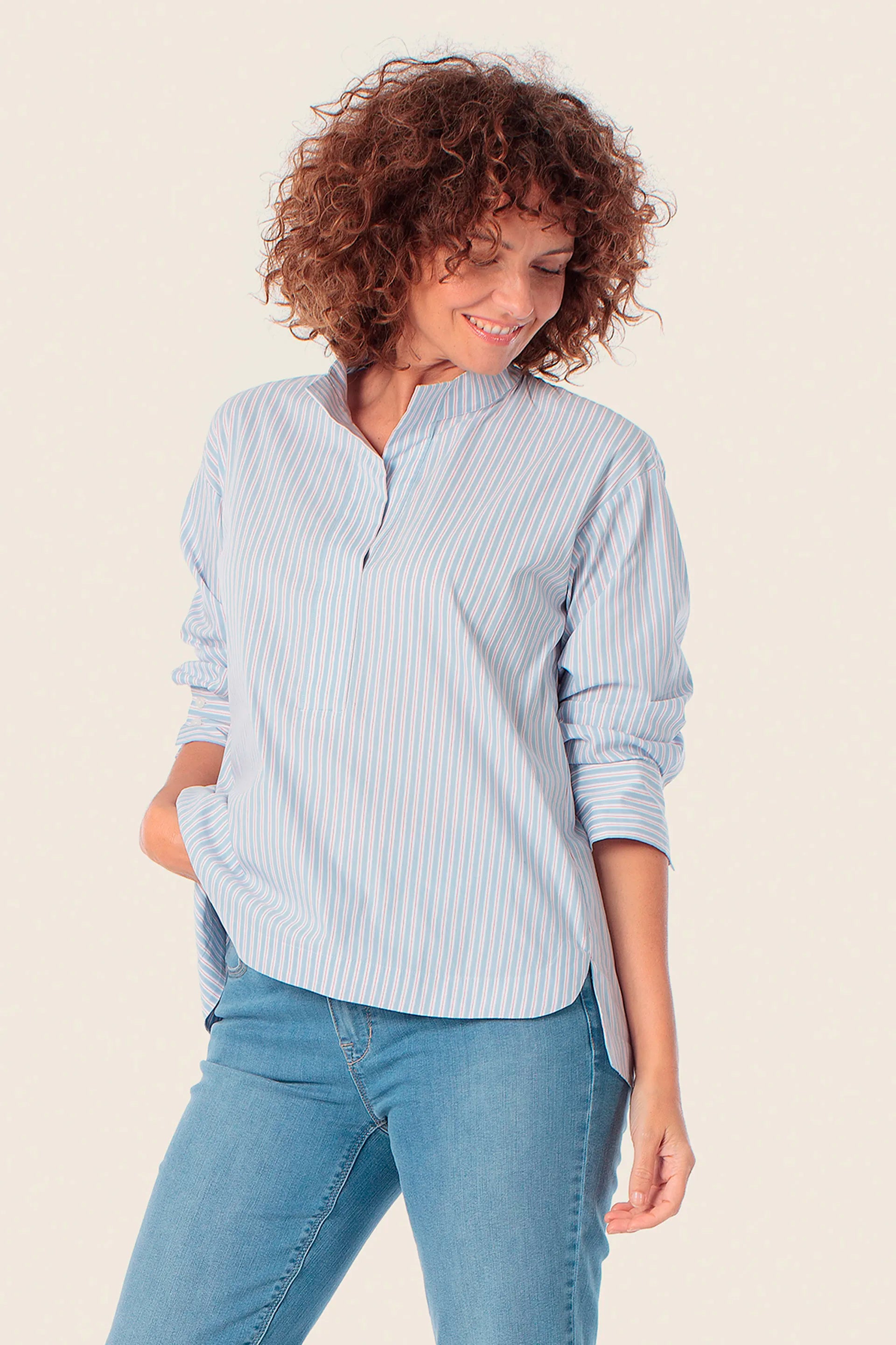 Gerry Weber Blue Sky 0 Striped Shirt With Mockneck SKU: N60601_125 Image 01