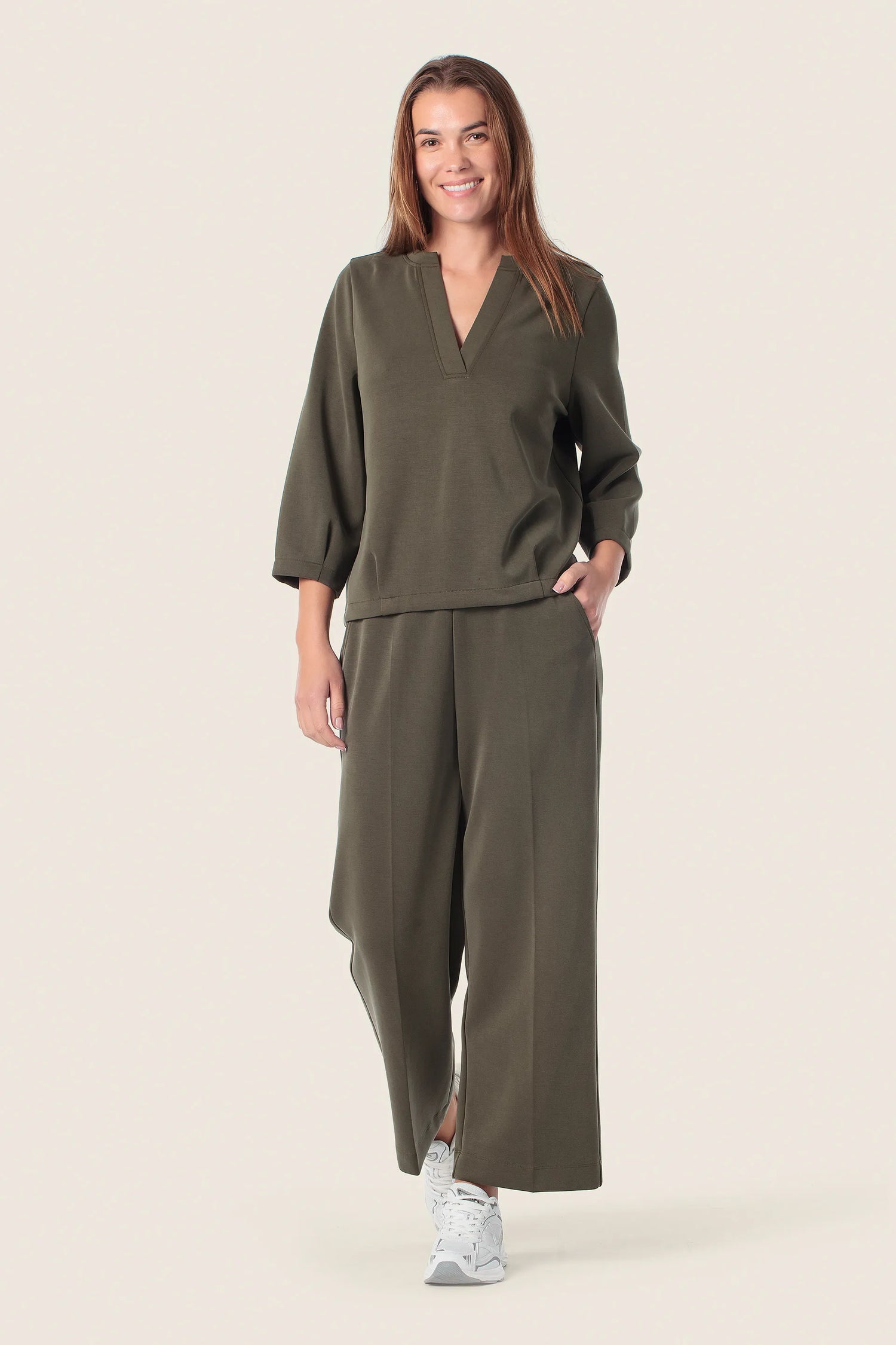 Gerry Weber Green Khaki 0 Green Sweatshirt With V-Neck Collar SKU: N60603_155 Image 03