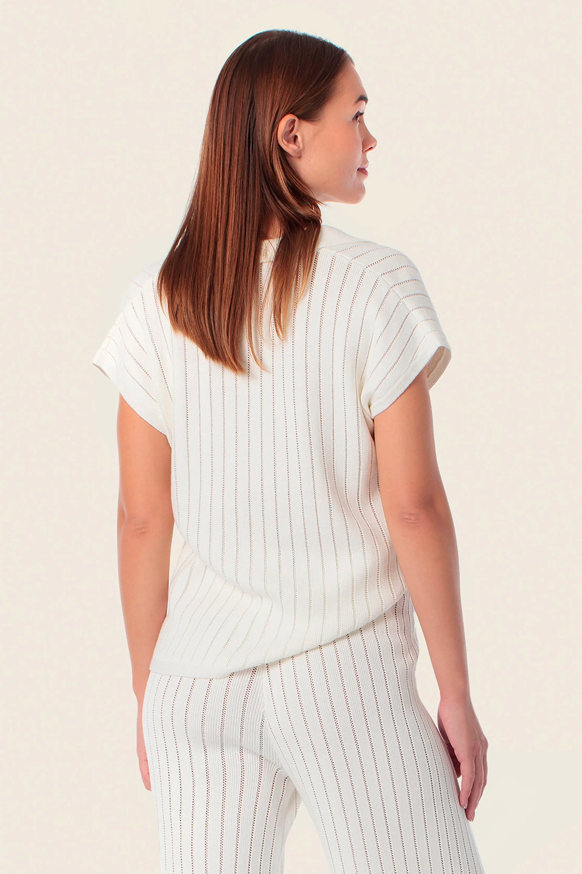 Gerry Weber White Off White 0 Striped Knitted Polo Set SKU: N60990_121 Image 02