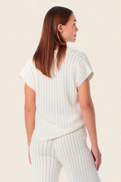 Gerry Weber White Off White 0 Striped Knitted Polo Set SKU: N60990_121 Image 02