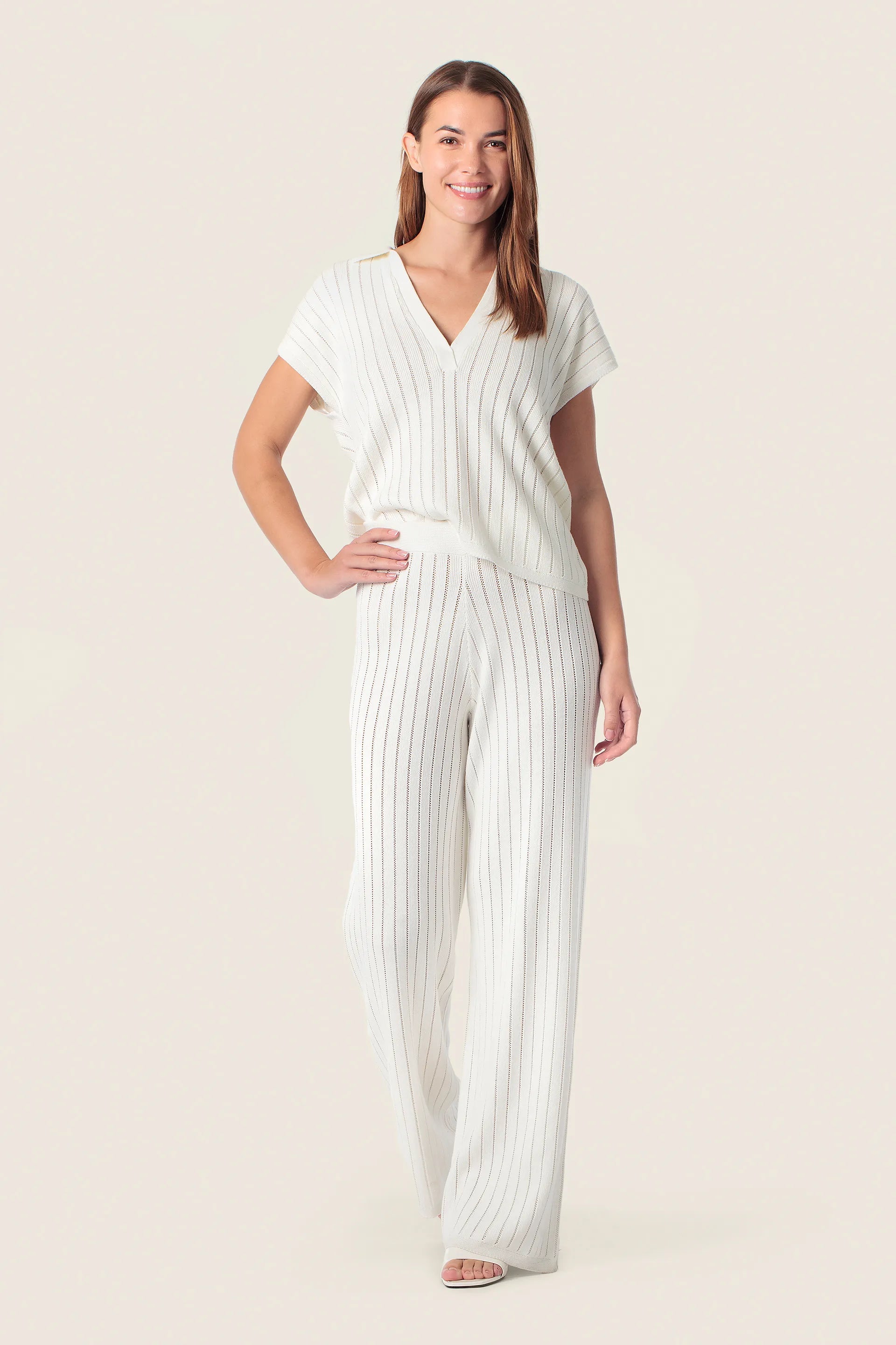 Gerry Weber White Off White 0 Striped Knitted Polo Set SKU: N60990_121 Image 03