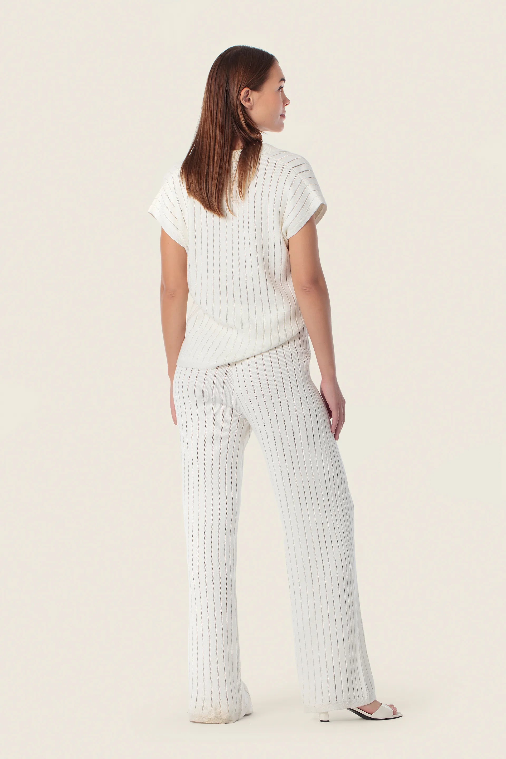 Gerry Weber White Off White 0 Striped Knitted Polo Set SKU: N60990_121 Image 04