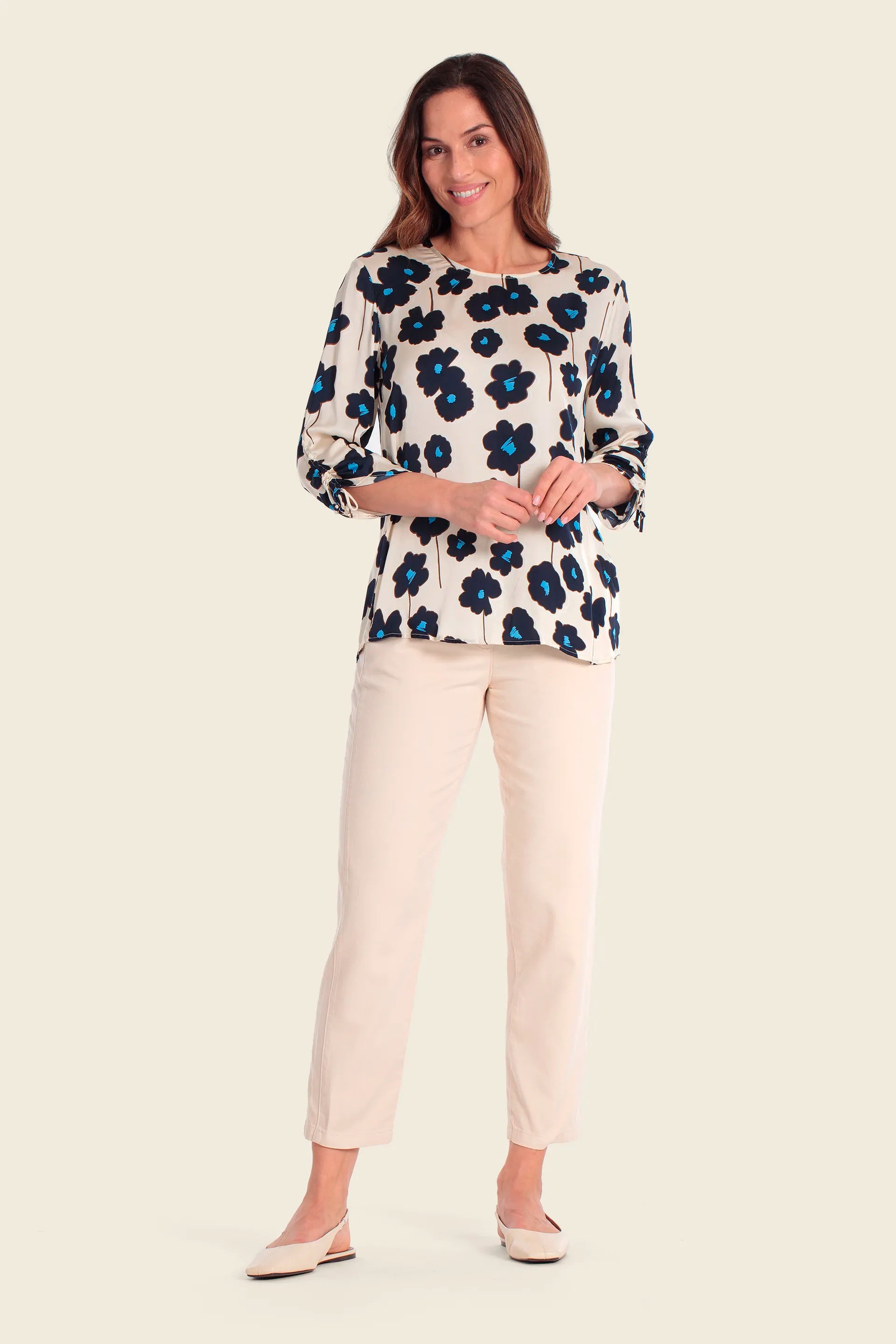 Gerry Weber Beige 0 Printed Quarter Sleeve Blouse SKU: N61005_126 Image 03