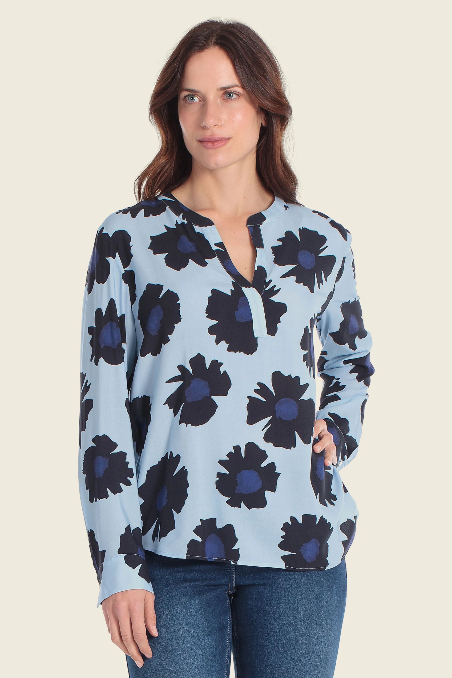 Gerry Weber Blue Ice 0 Printed Long Sleeve Blouse SKU: N61006_250 Image 01
