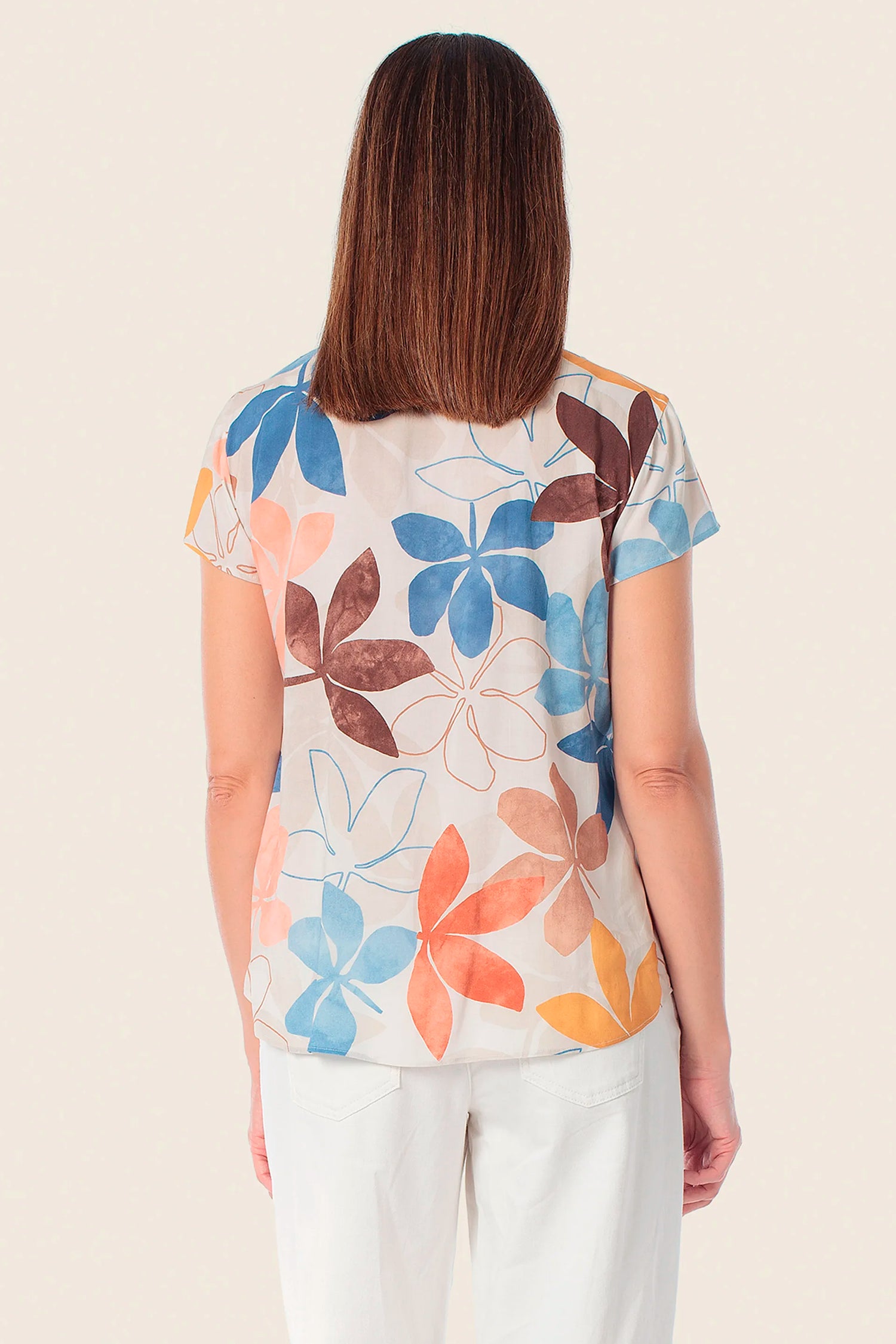 Gerry Weber Beige Elm Tree 0 Short Sleeve Floral Print Blouse SKU: N61018_393 Image 02