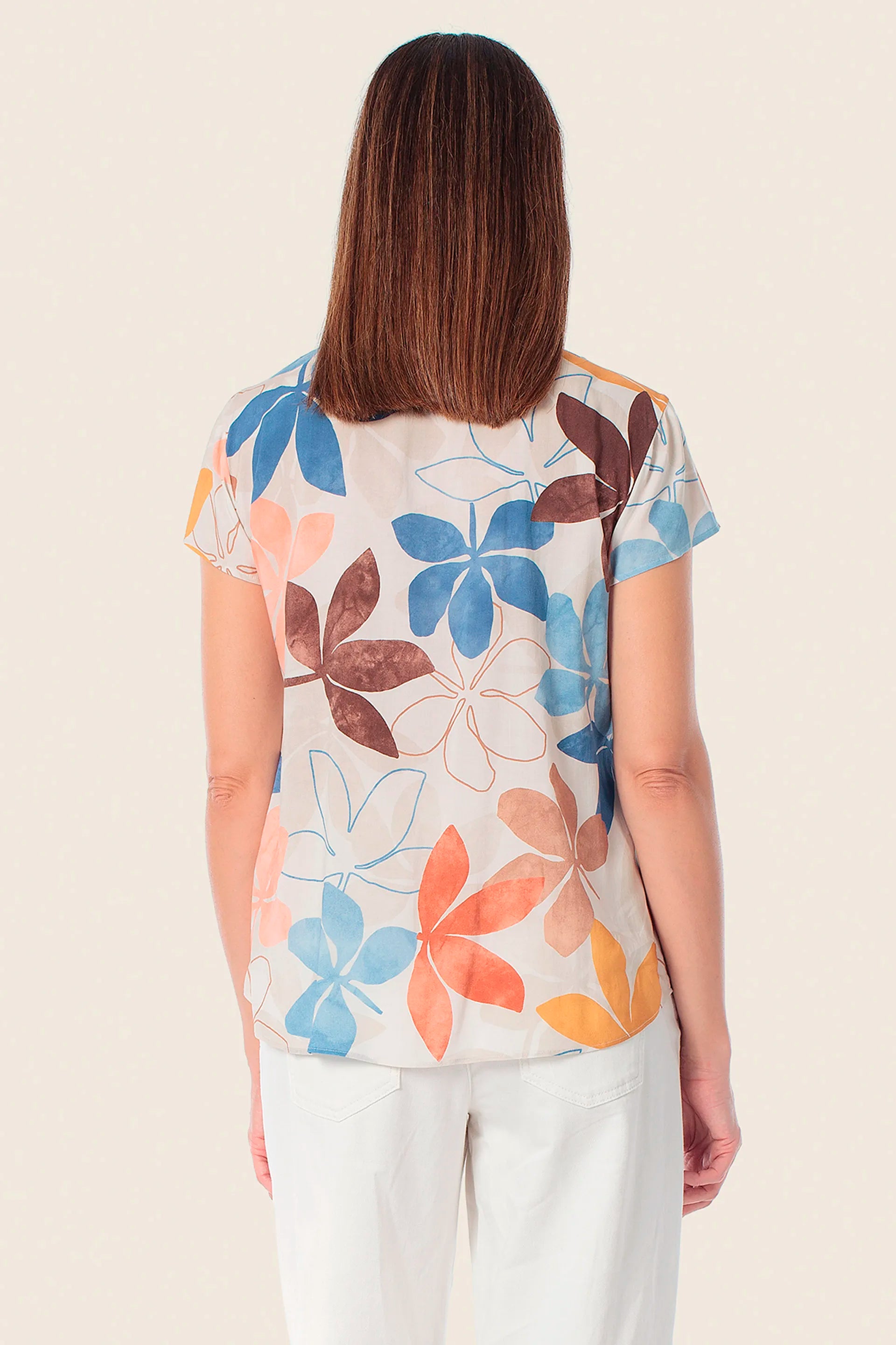 Gerry Weber Beige Elm Tree 0 Short Sleeve Floral Print Blouse SKU: N61018_393 Image 02