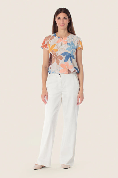 Gerry Weber Beige Elm Tree 0 Short Sleeve Floral Print Blouse SKU: N61018_393 Image 03