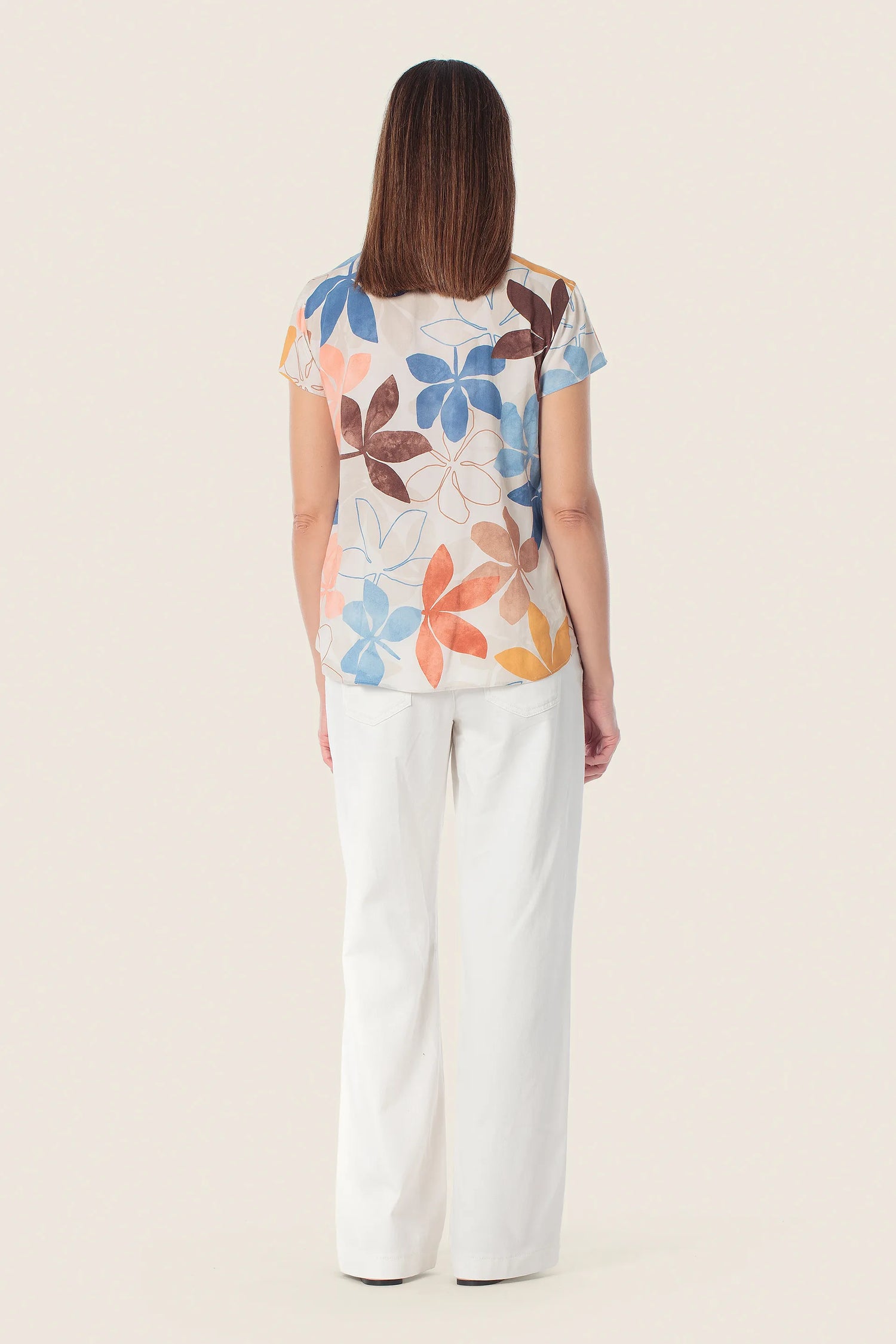 Gerry Weber Beige Elm Tree 0 Short Sleeve Floral Print Blouse SKU: N61018_393 Image 04