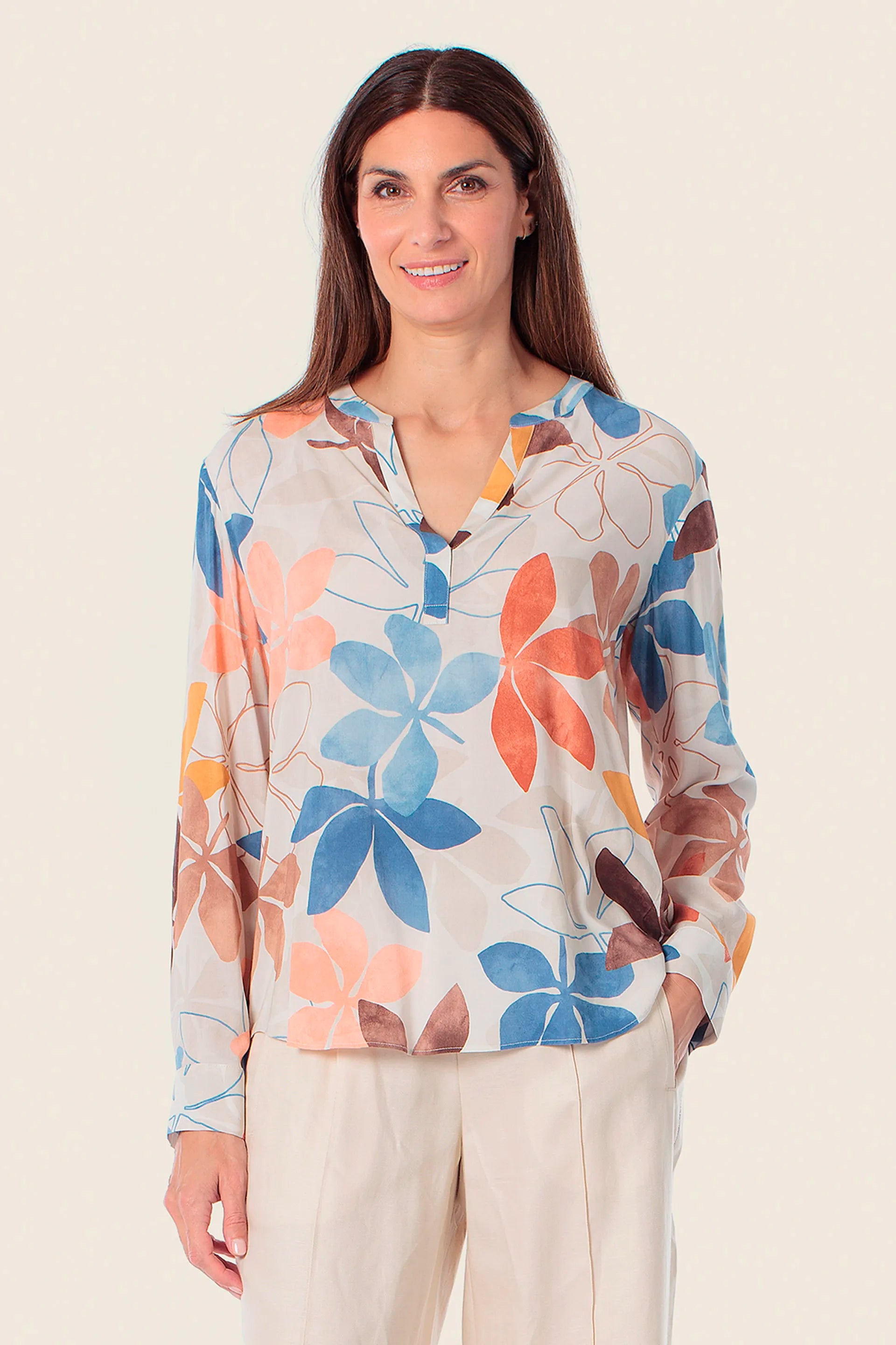 Gerry Weber Beige Elm Tree 0 Long Sleeve Printed Blouse SKU: N61019_393 Image 01
