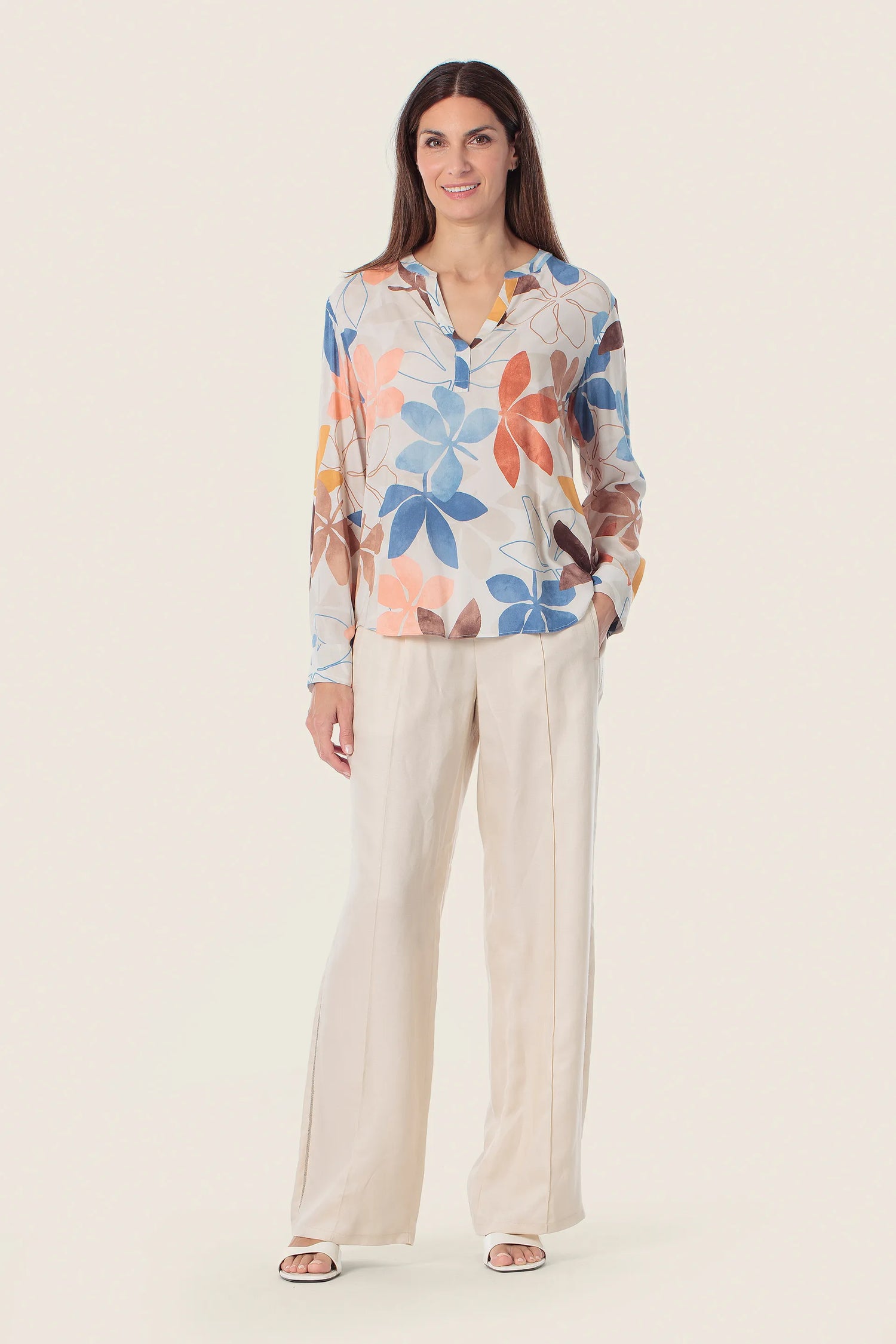 Gerry Weber Beige Elm Tree 0 Long Sleeve Printed Blouse SKU: N61019_393 Image 03