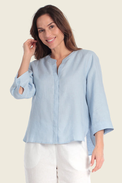 Gerry Weber Blue Cloud 0 100% Linen Blouse SKU: N61029_360 Image 01