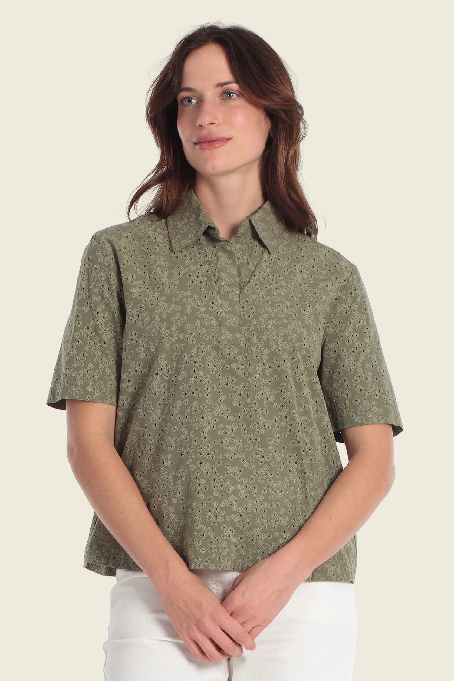 Gerry Weber Green Jungle 0 Short Sleeve Cropped Blouse SKU: N61045_174 Image 01