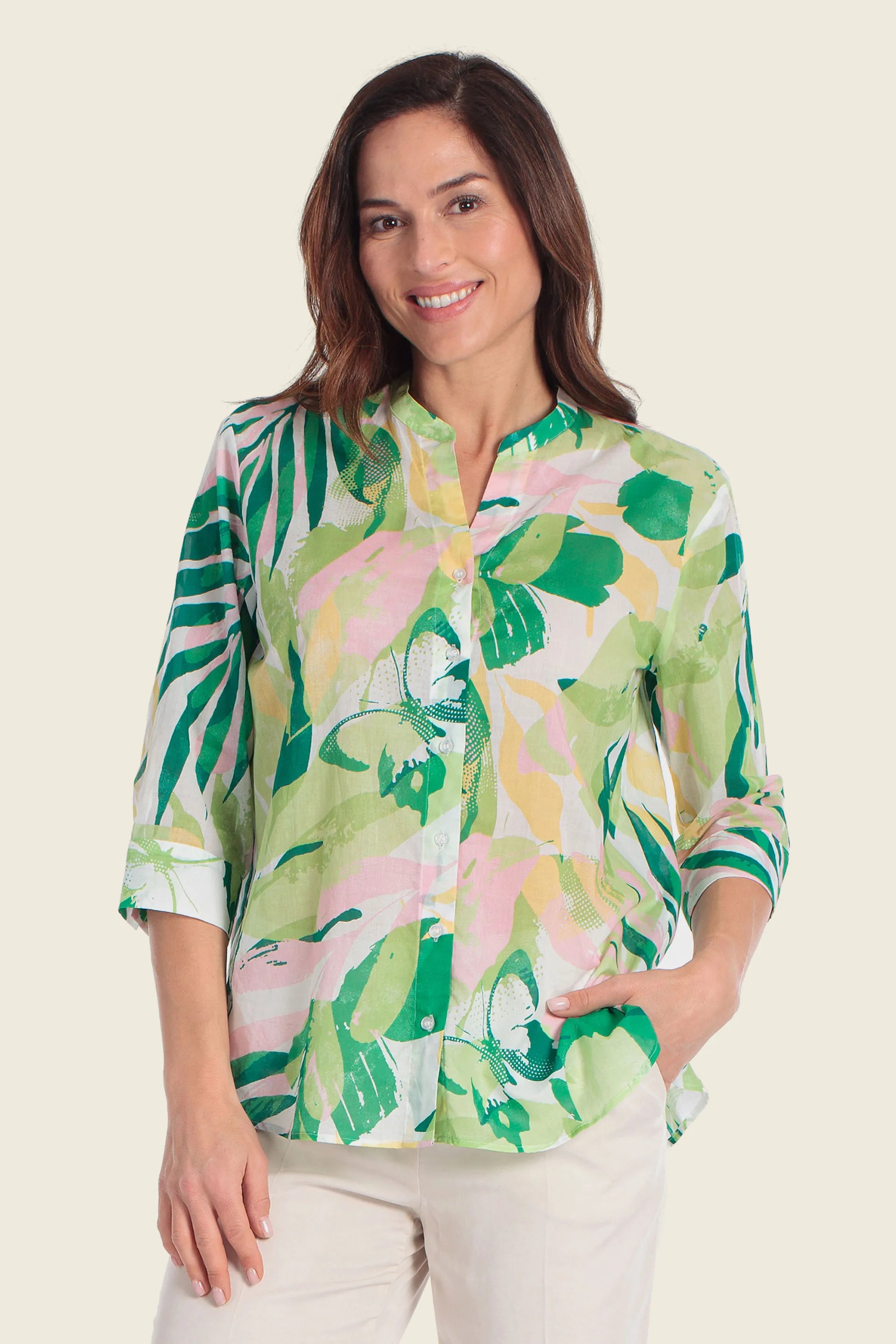 Gerry Weber Butterfloral Print 0 Long Sleeve Printed Blouse SKU: N61058_623 Image 01