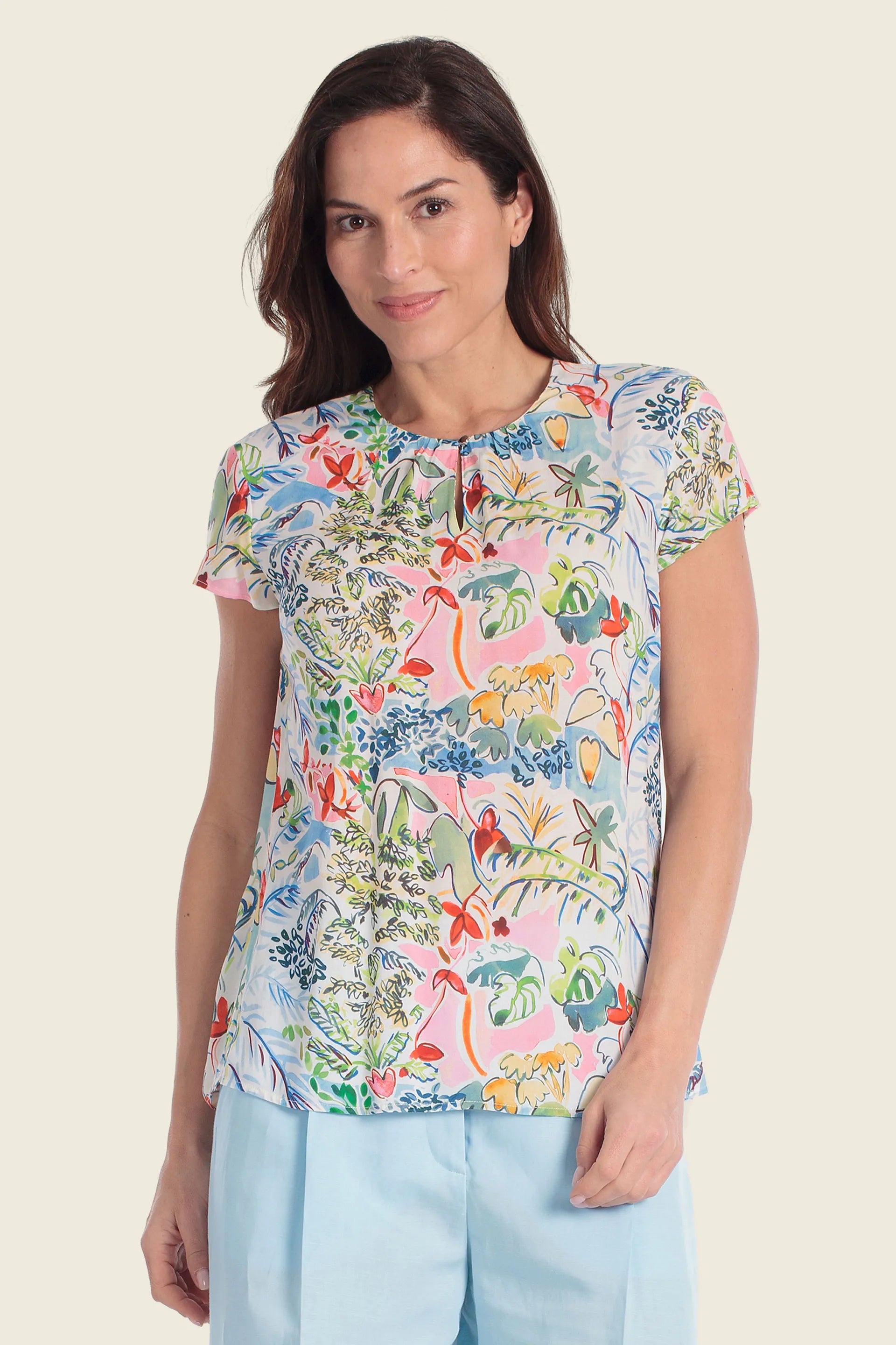Gerry Weber Holiday Print 0 Short Sleeve Printed Blouse SKU: N61061_656 Image 01
