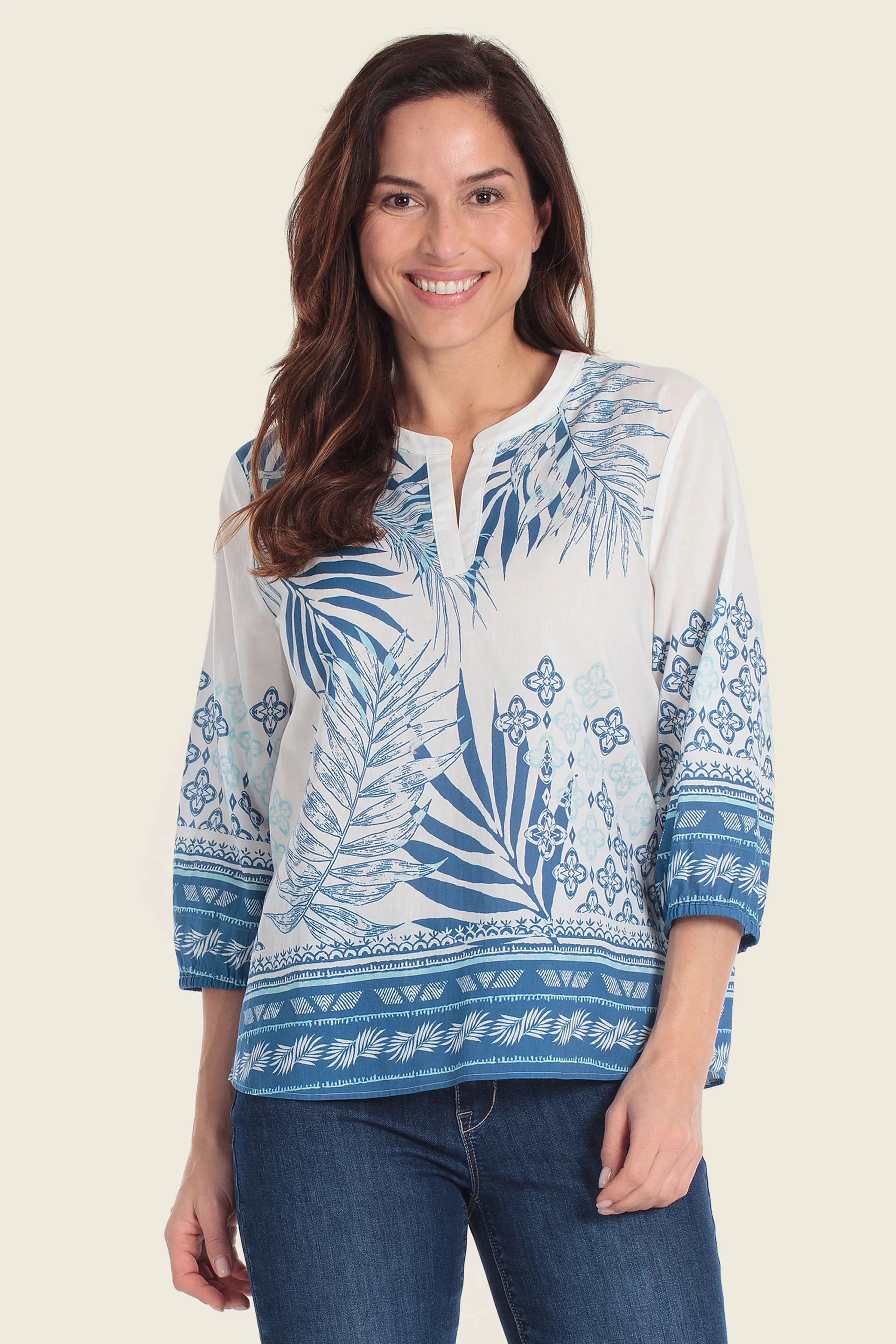 Gerry Weber White Cobalt Panneax Print 0 White and Blue Printed Blouse SKU: N61064_660 Image 01